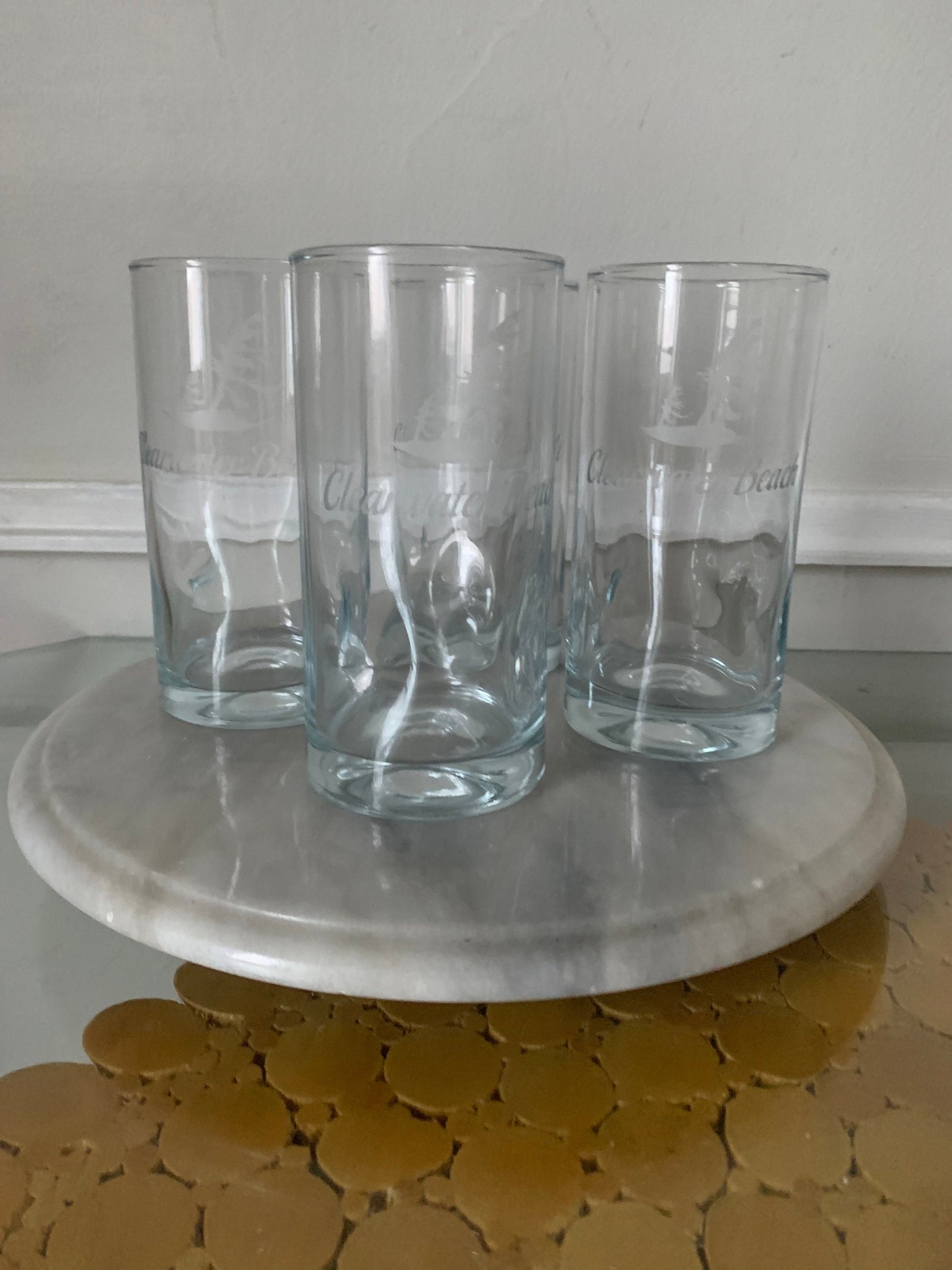 Set of 4 Heavy Dimpled Clearwater Beach Tumblers