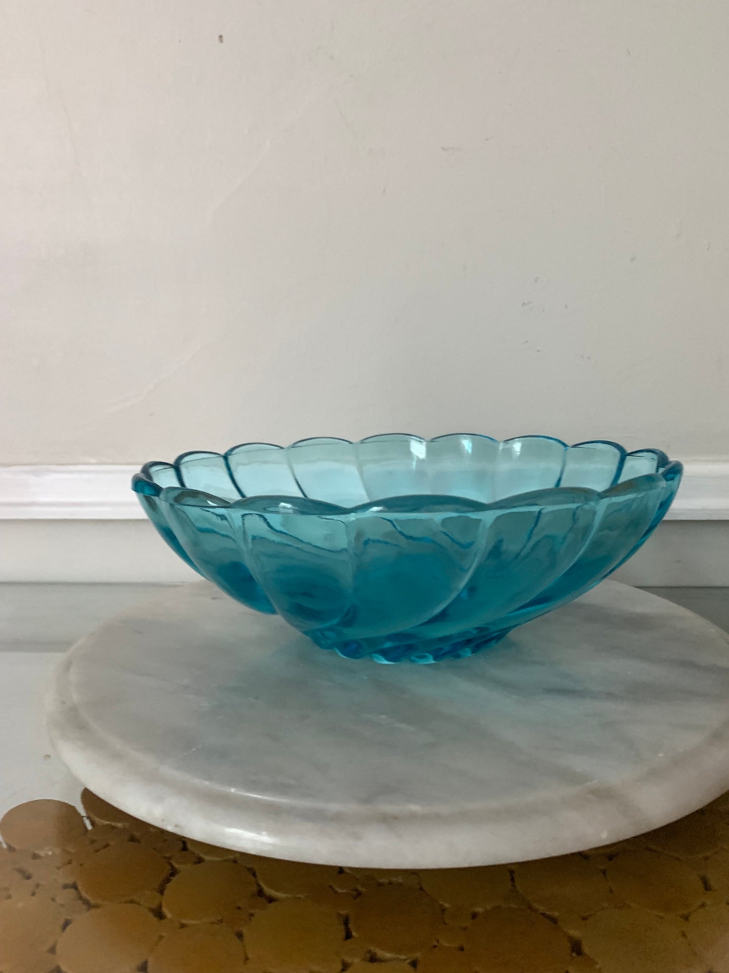 Retro Blue Arocoroc Swirl Glass Bowl Made in France