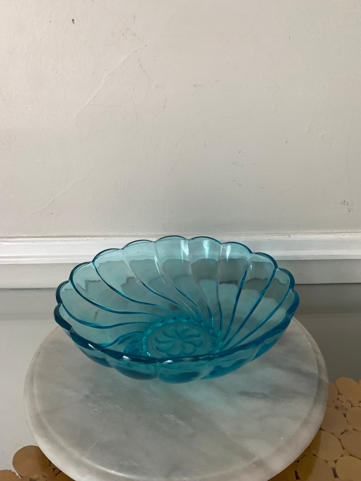 Retro Blue Arocoroc Swirl Glass Bowl Made in France