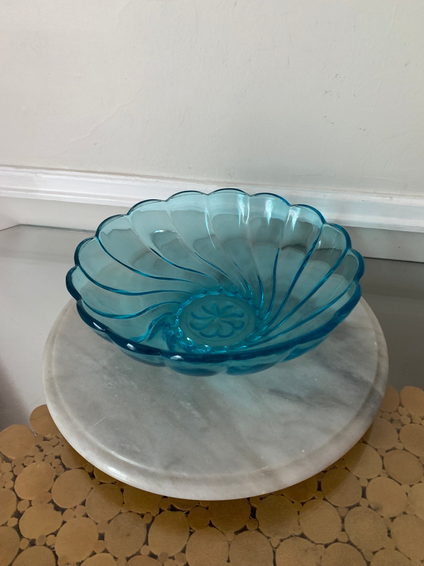 Retro Blue Arocoroc Swirl Glass Bowl Made in France