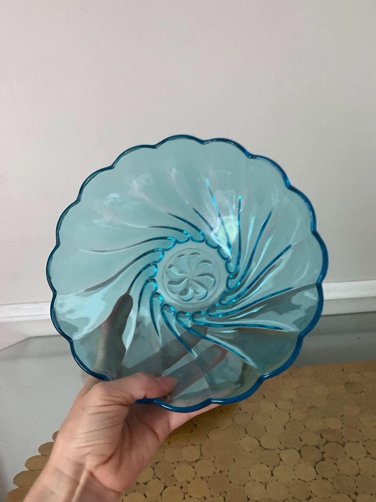 Retro Blue Arocoroc Swirl Glass Bowl Made in France