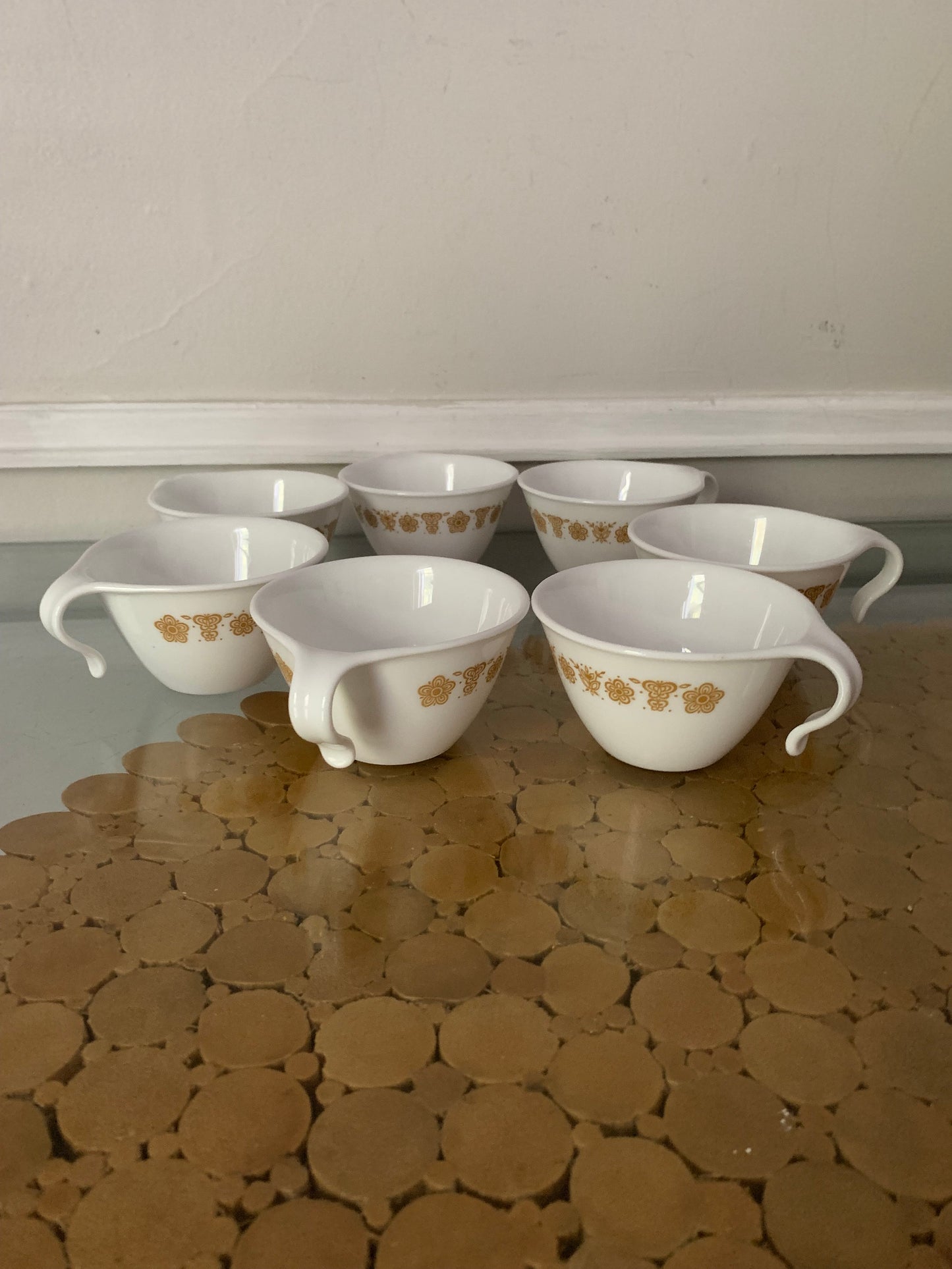 Retro Corelle|Corning Golden Butterfly Mug Set of 7 Made in USA