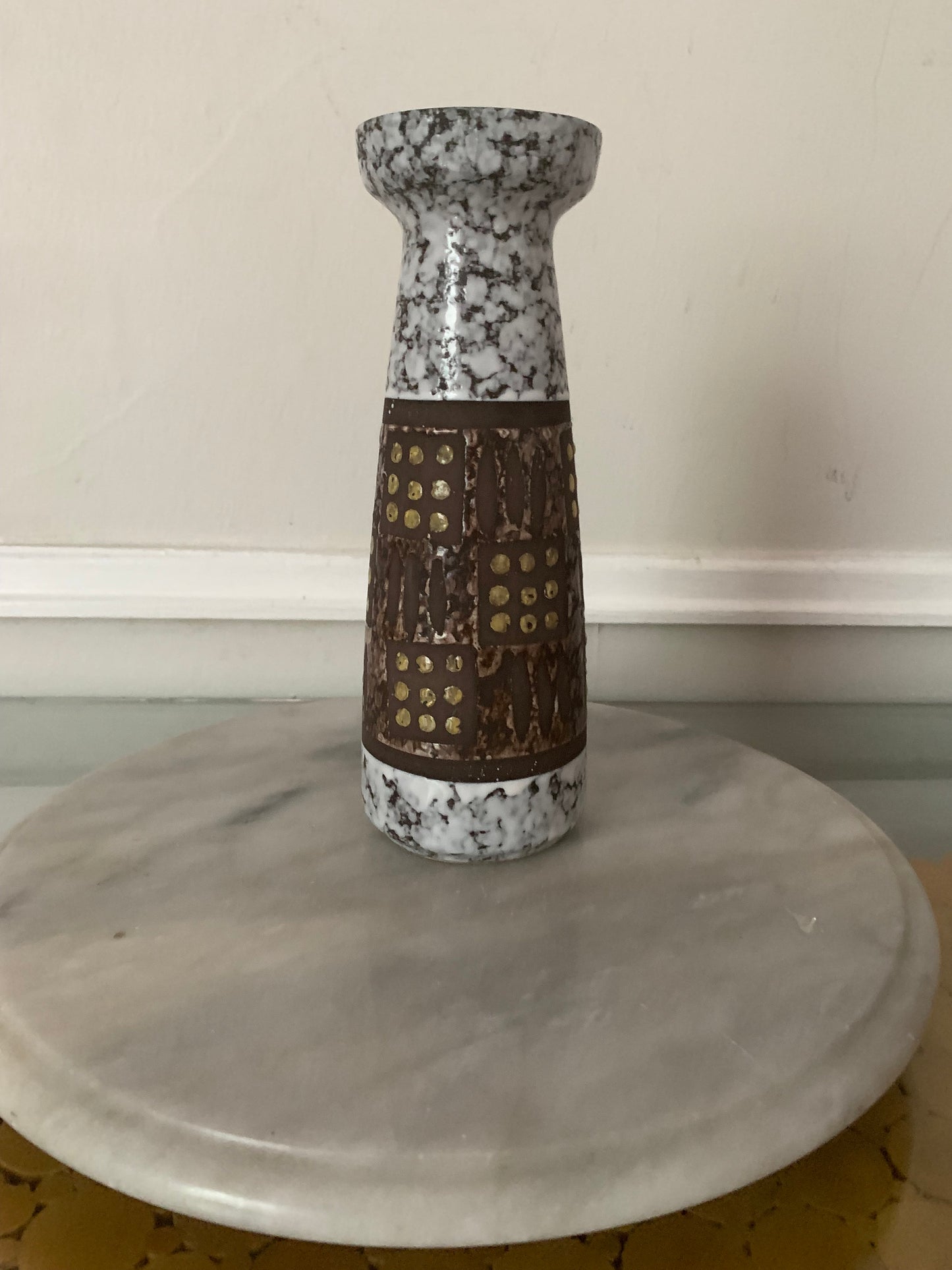 MCM 1970s Brown White and Yellow Pottery Vase 304-3