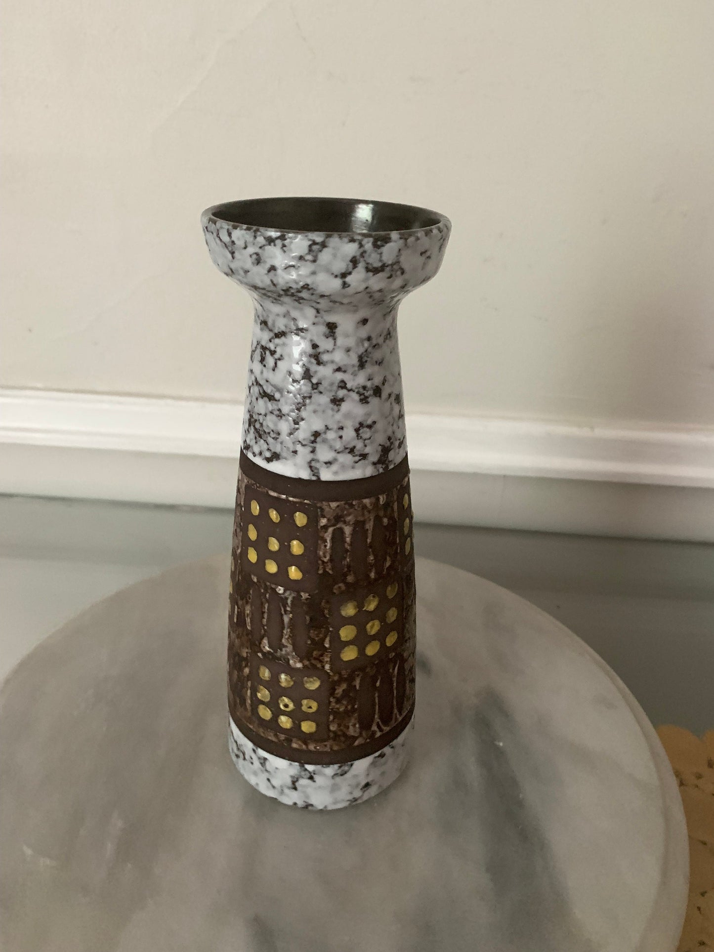MCM 1970s Brown White and Yellow Pottery Vase 304-3