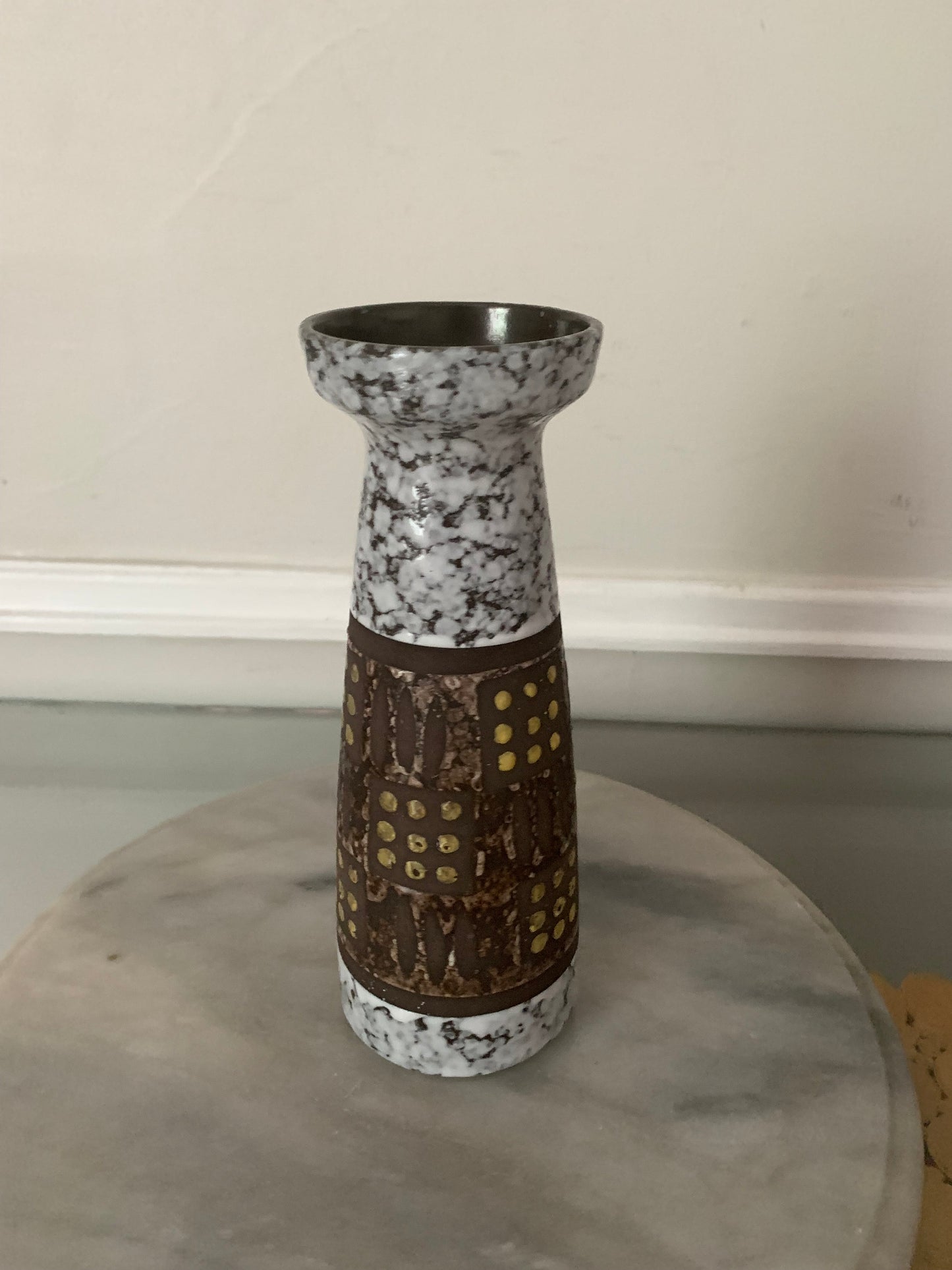 MCM 1970s Brown White and Yellow Pottery Vase 304-3