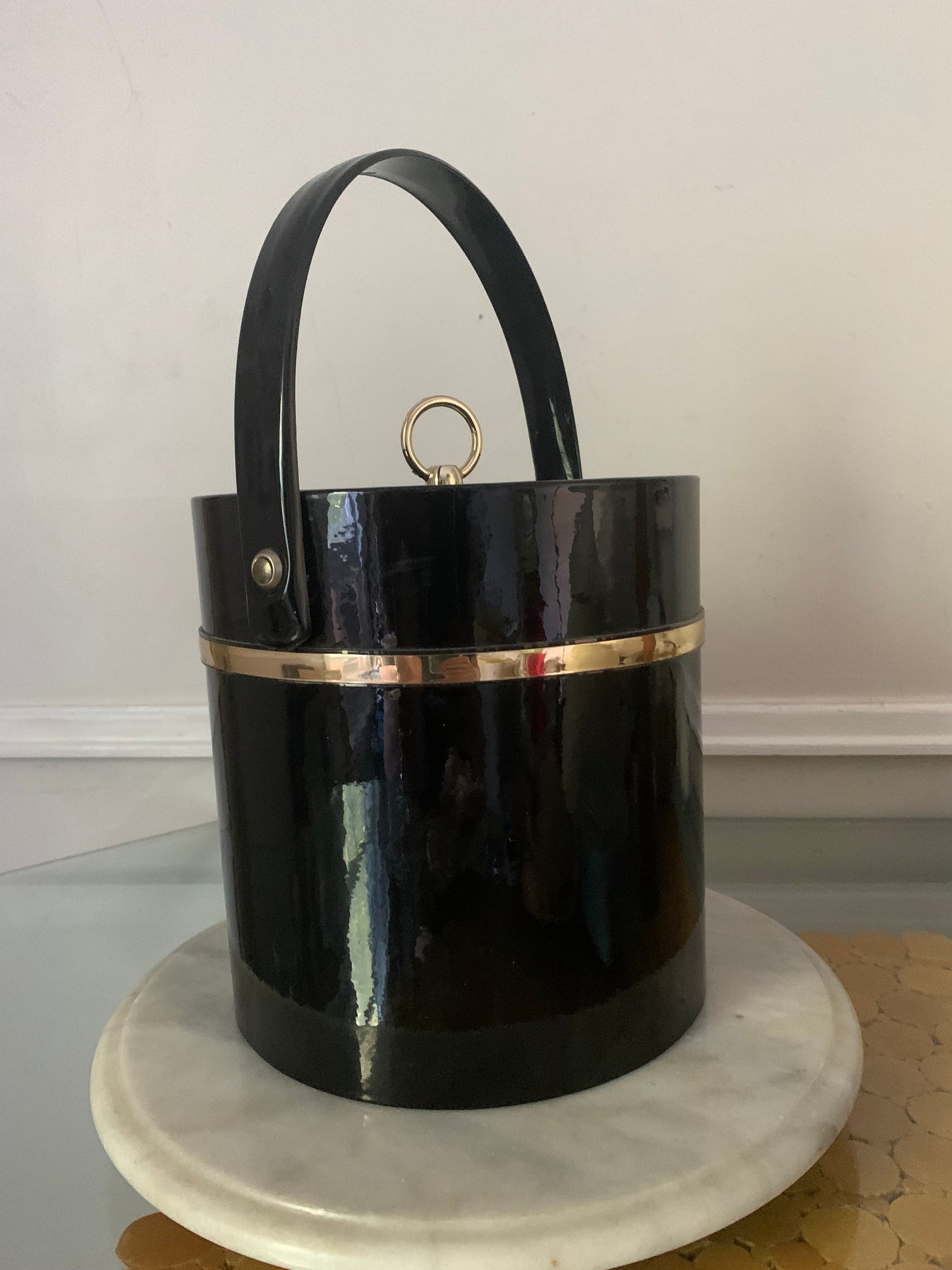 MCM Black Patent Leather Ice Bucket Made in USA