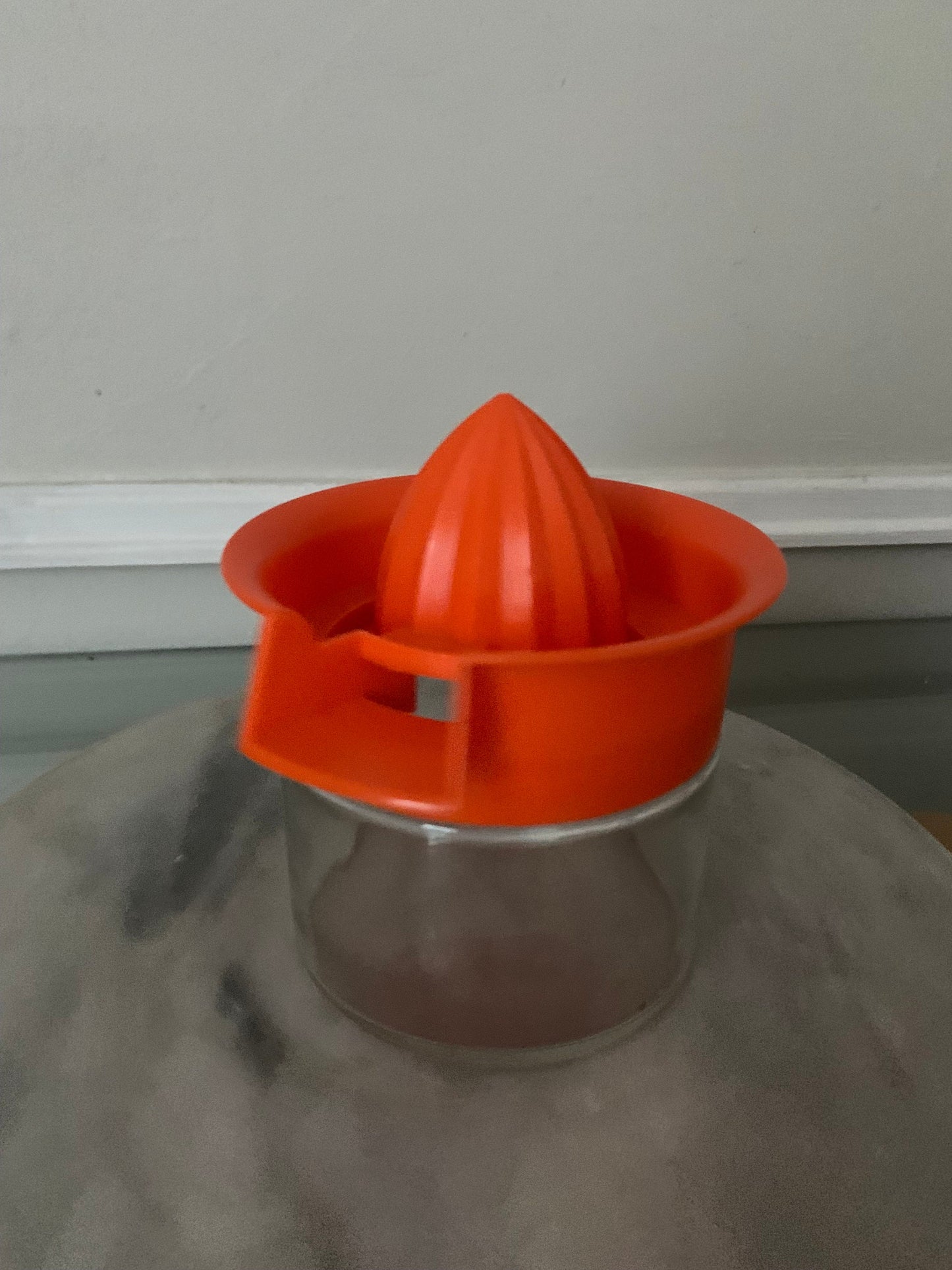 MCM Orange Plastic and Glass Lidded Juicer