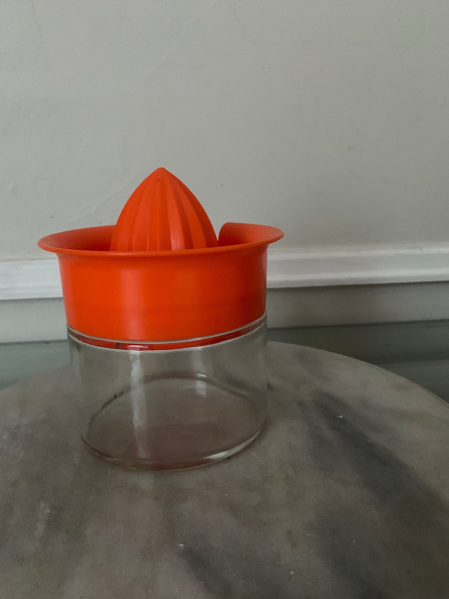 MCM Orange Plastic and Glass Lidded Juicer