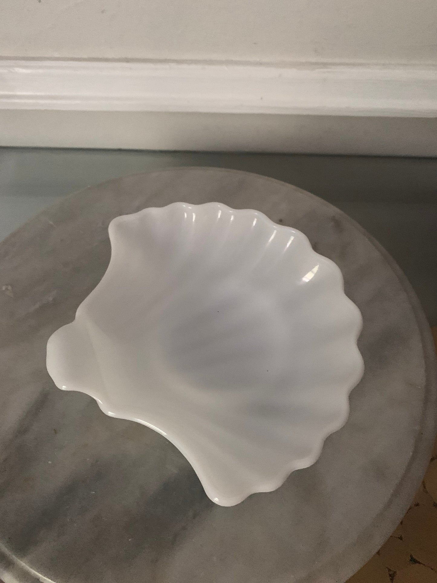 Vintage Small Milk Glass Shell Dish