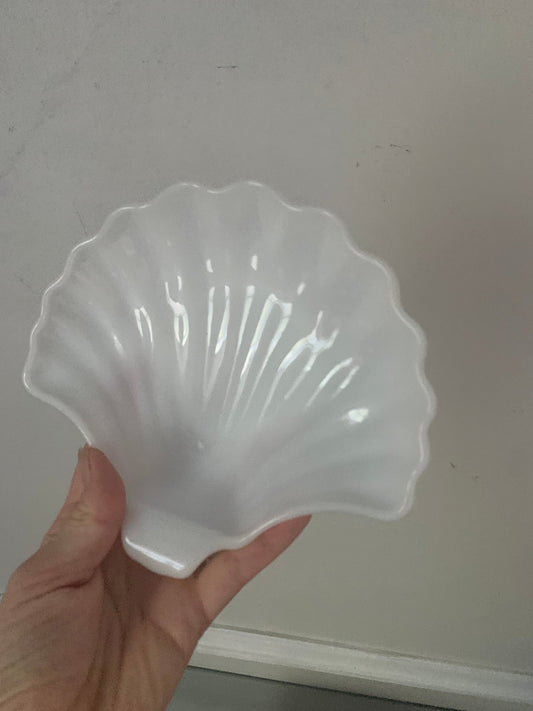 Vintage Small Milk Glass Shell Dish