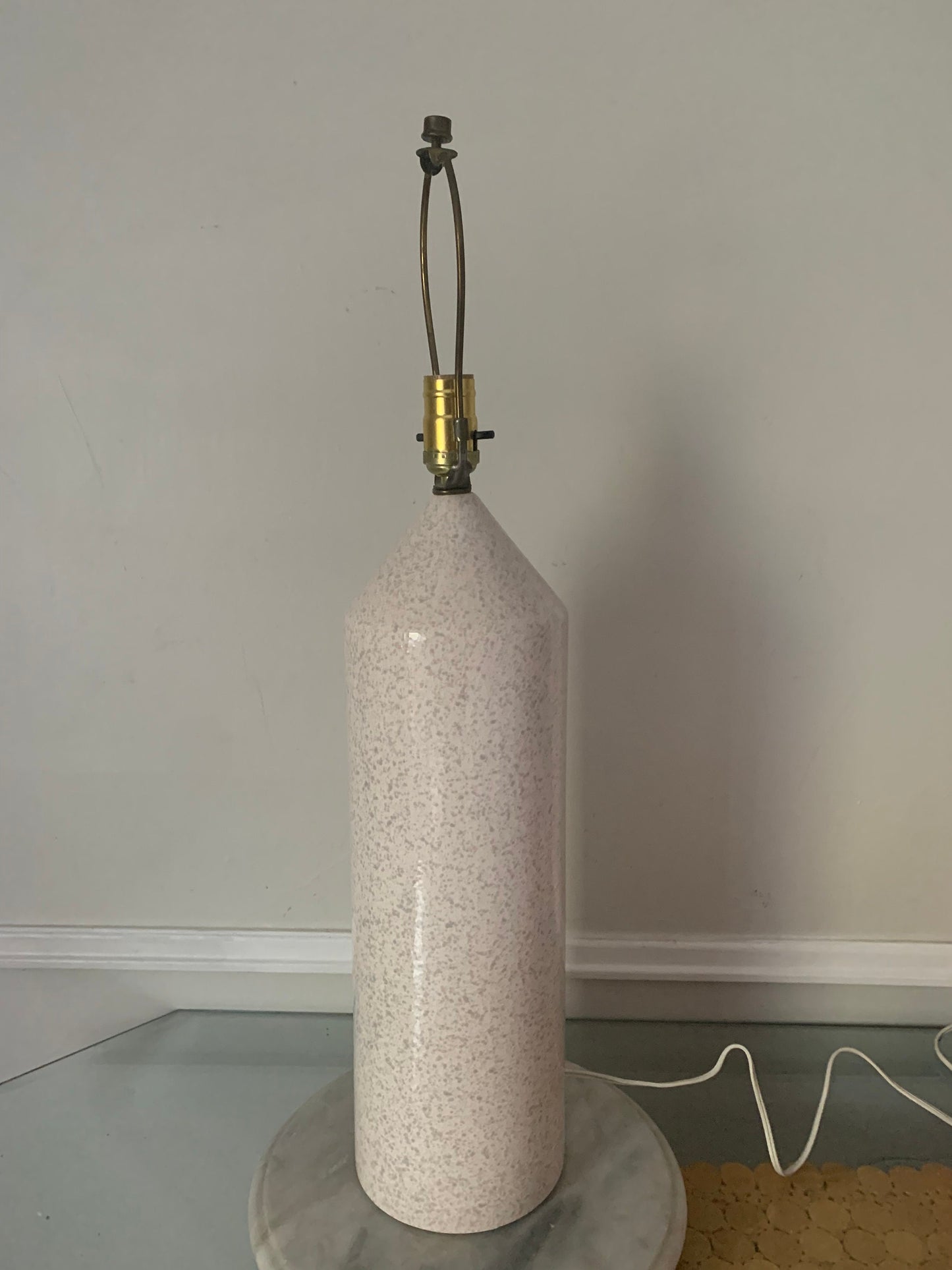 Tall Retro Speckled Pink Column Table Lamp No Shade