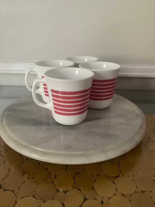 Set of 4 Retro Pink Stripe Corning Mugs Made in USA