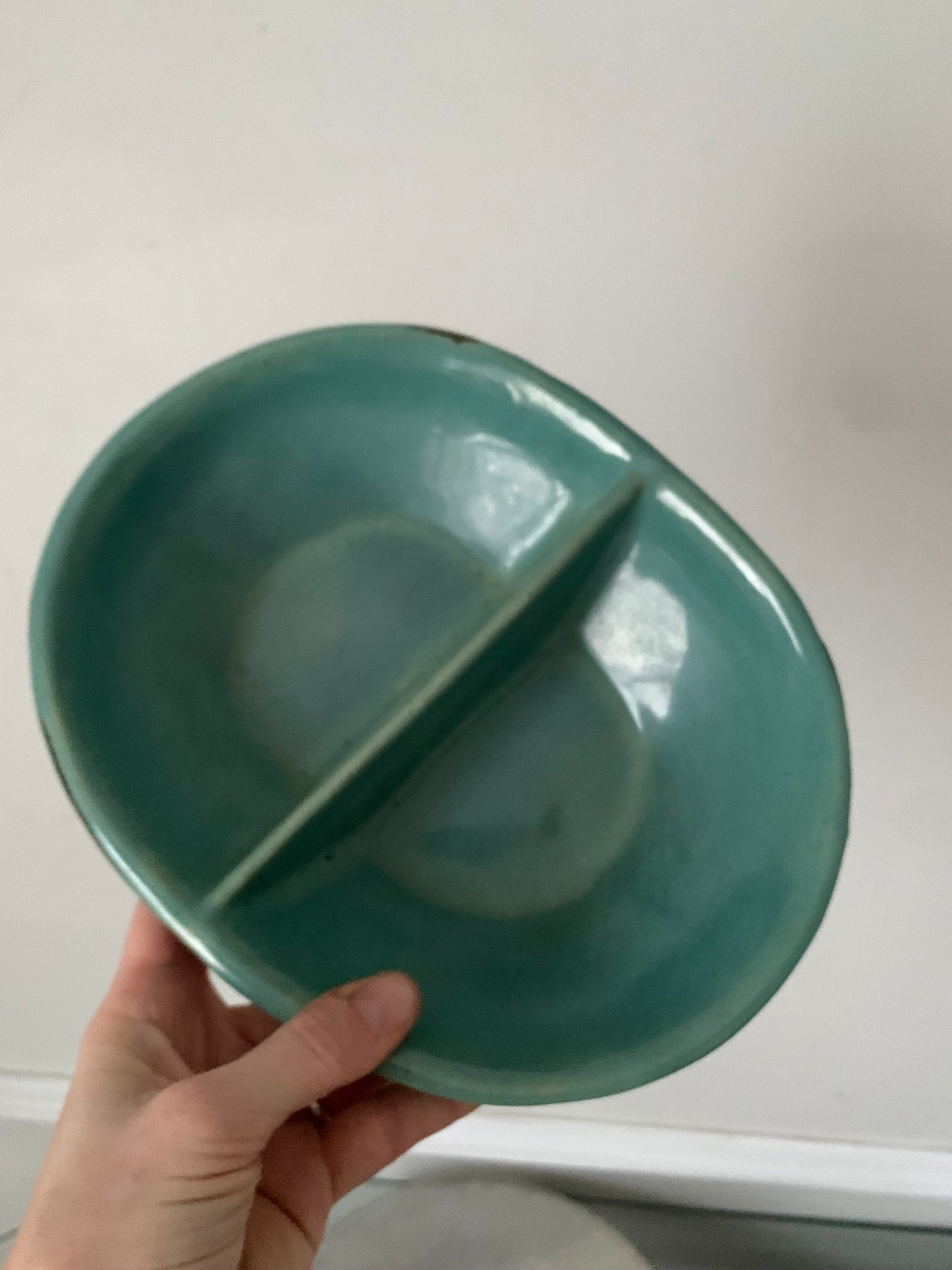 Handmade Jade and Brown Glazed Divided Pottery Dish