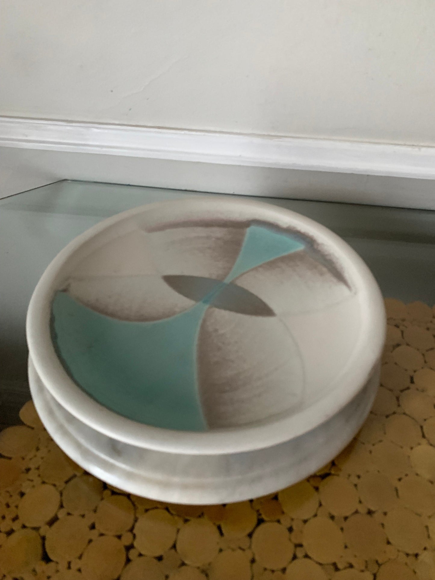 Large Handmade Hillsdale Turquoise and Gray Pottery Plate