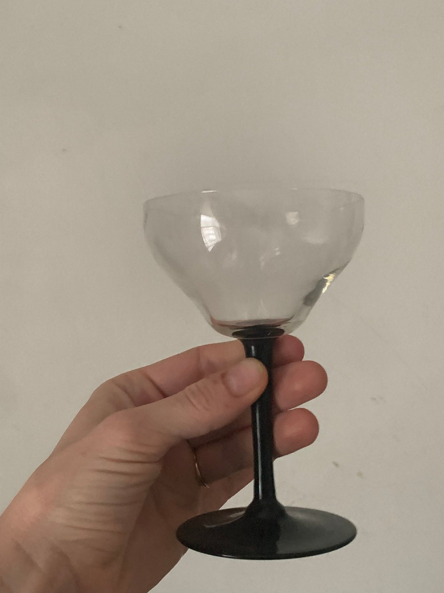 Vintage Set of 4 Black Stem Wine Glasses