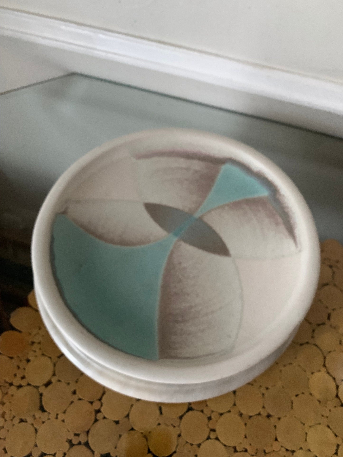 Large Handmade Hillsdale Turquoise and Gray Pottery Plate