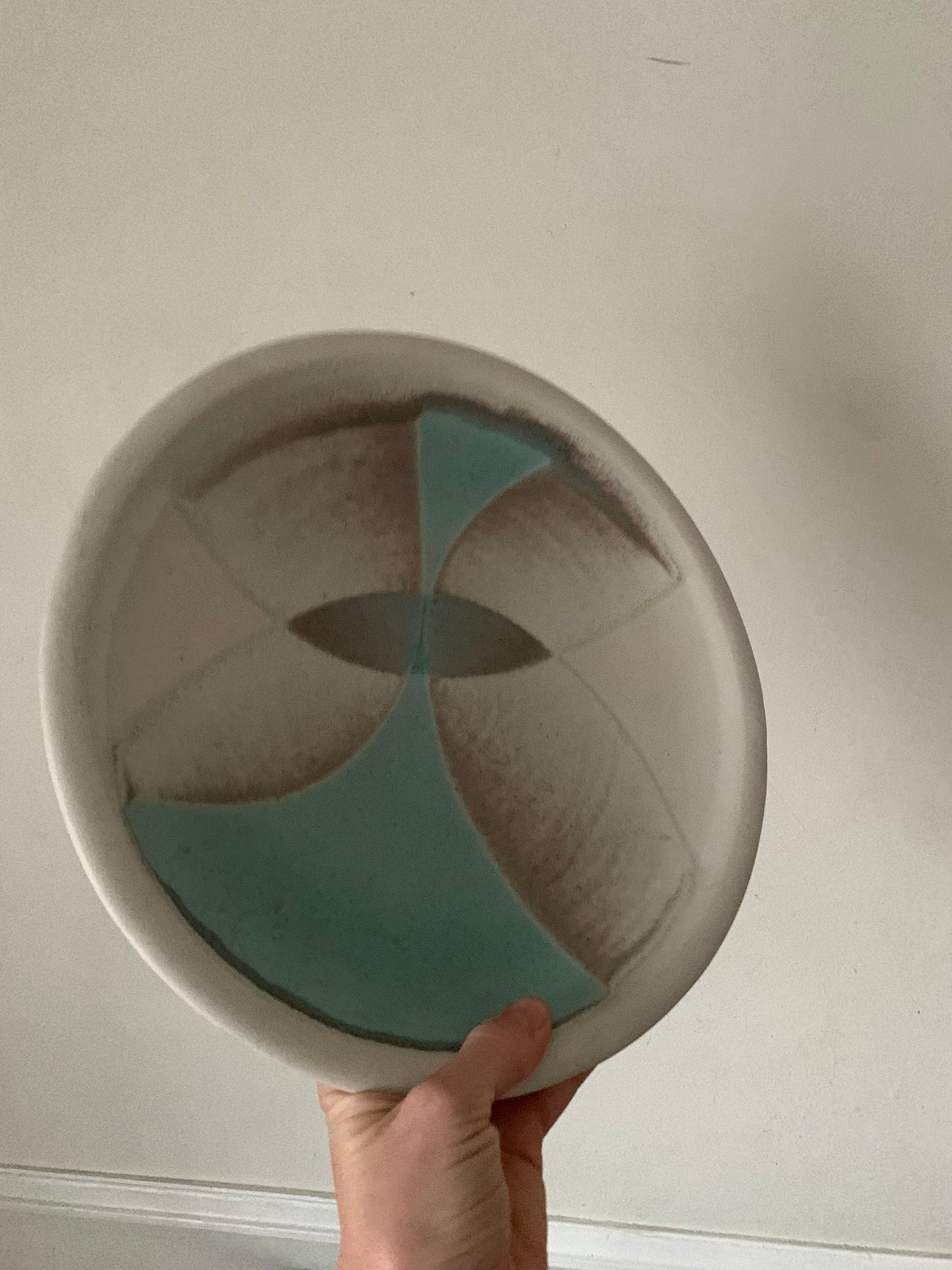 Large Handmade Hillsdale Turquoise and Gray Pottery Plate