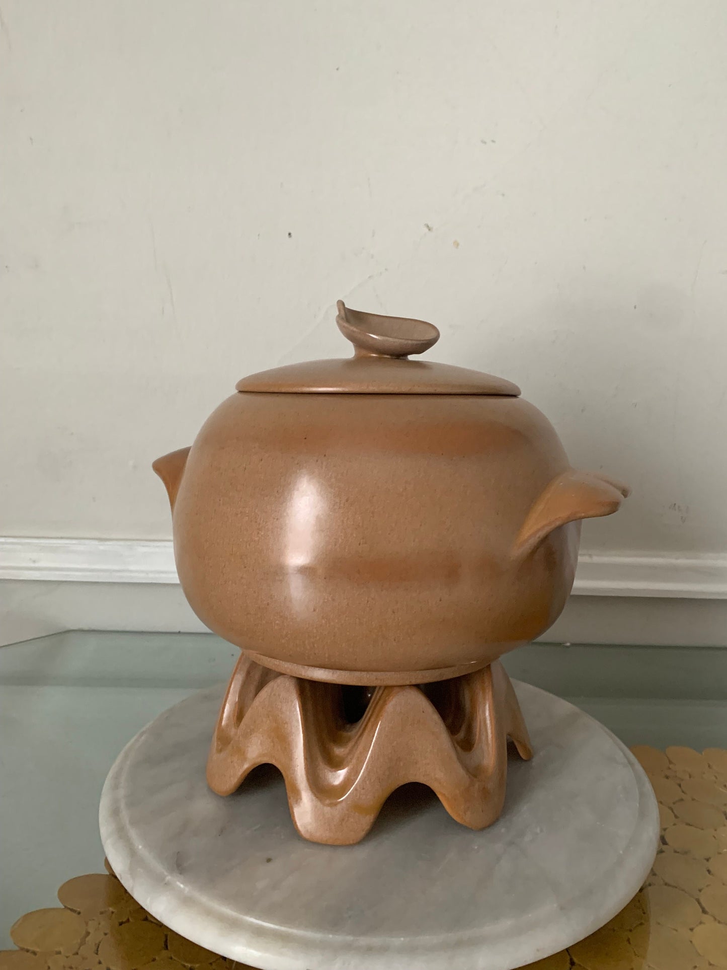 Vintage Frankoma 4V Baker with Lid and Stand, Covered Casserole Dish, Large Covered Terra-Cotta Bowl, Southwestern Pottery, Old Kitchen