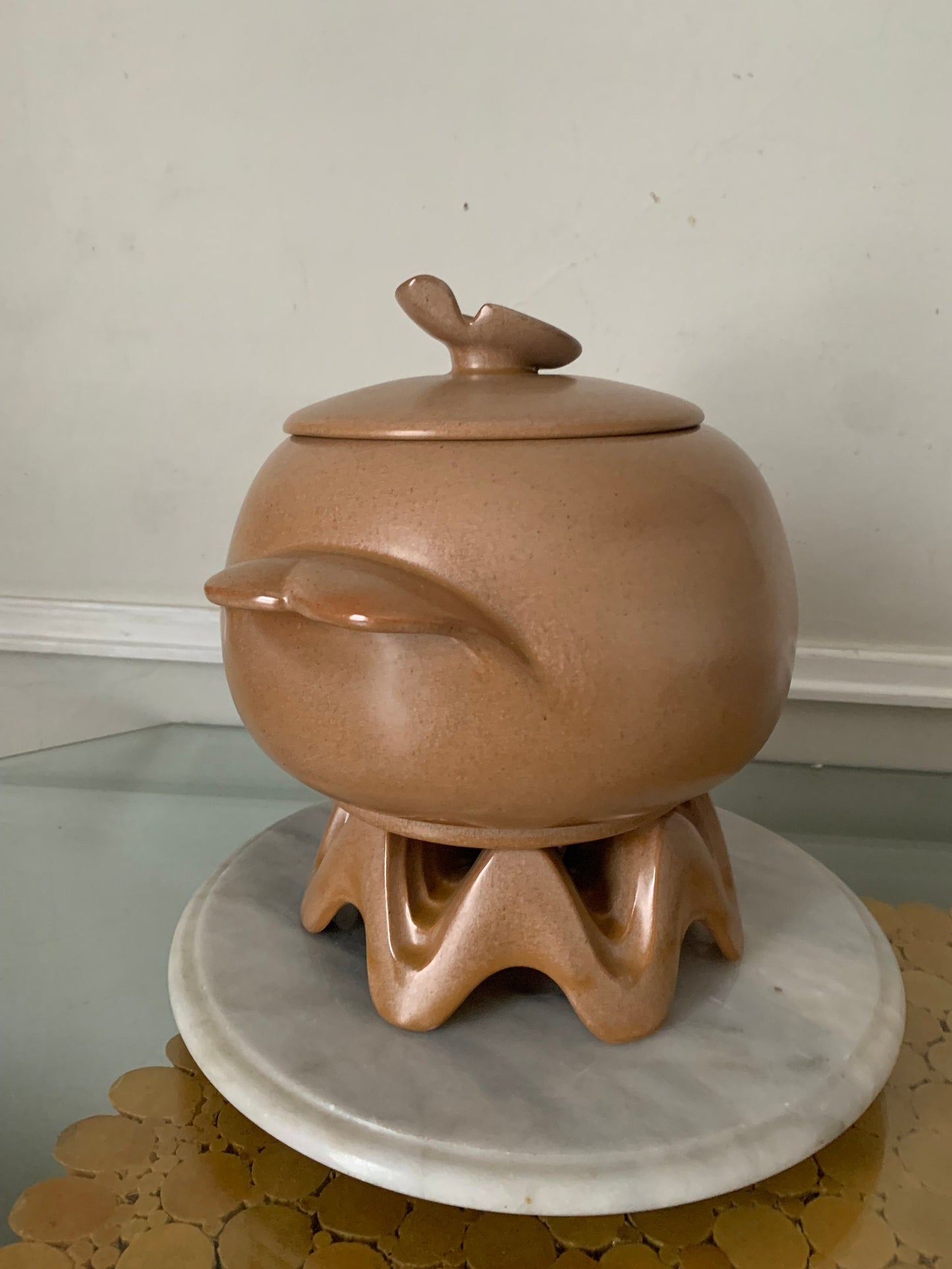 Vintage Frankoma 4V Baker with Lid and Stand, Covered Casserole Dish, Large Covered Terra-Cotta Bowl, Southwestern Pottery, Old Kitchen