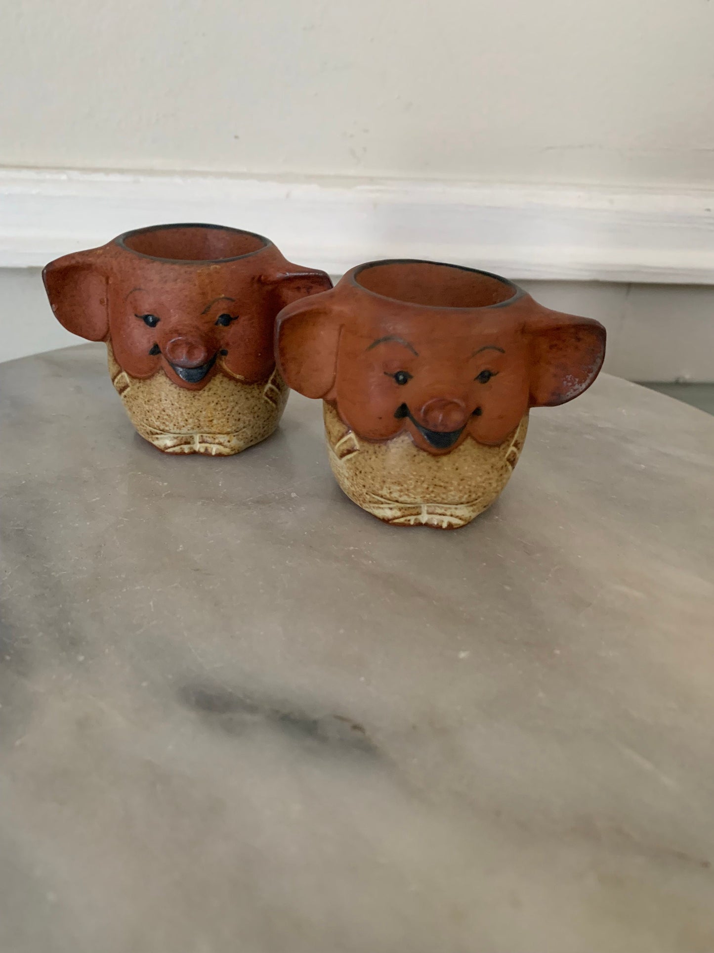 Set of 2 UCTCI Vintage Stoneware Pottery Elephant Egg Cups Made in Japan