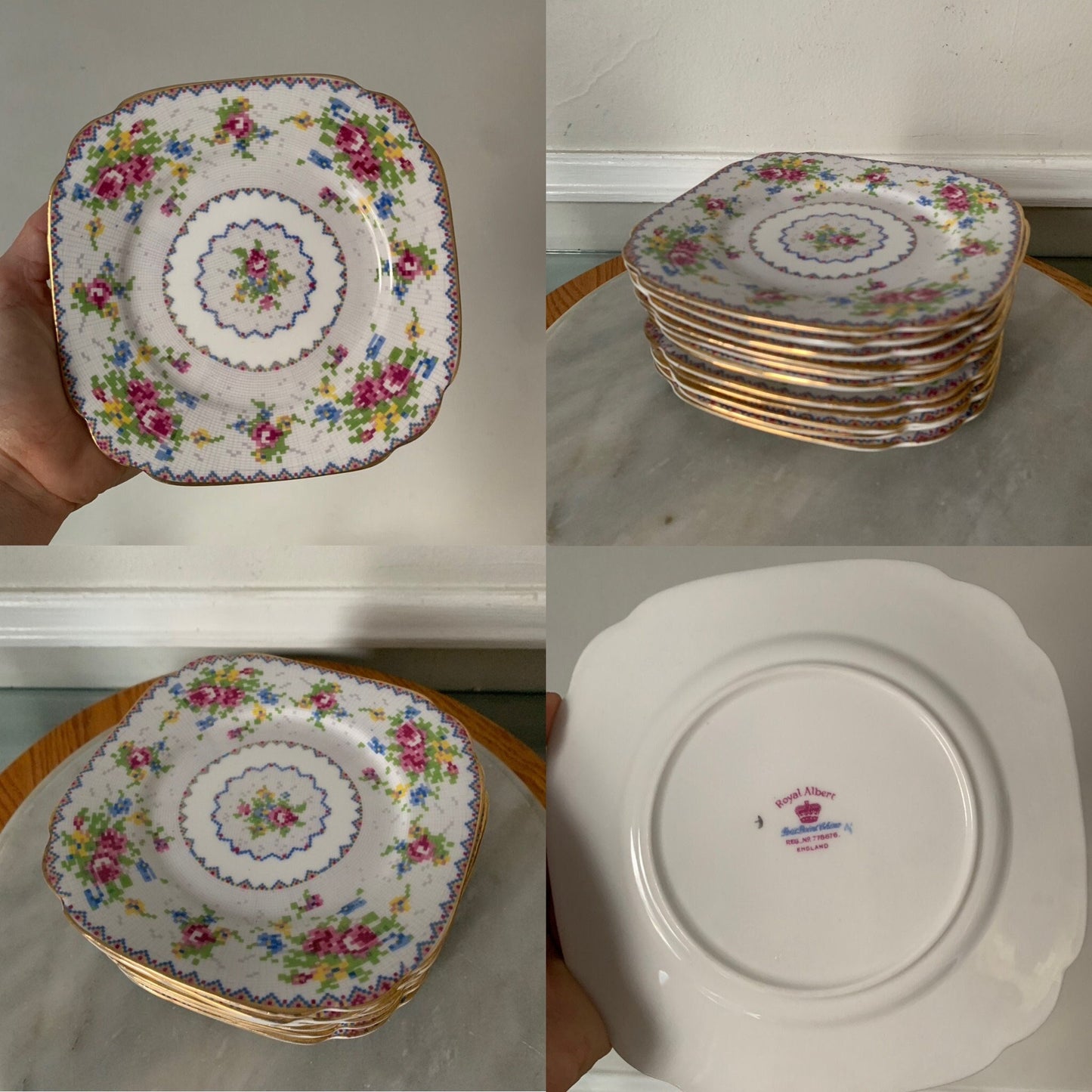 Vintage  Set of 12 Royal Albert Petit Point China Side Plates Made in England