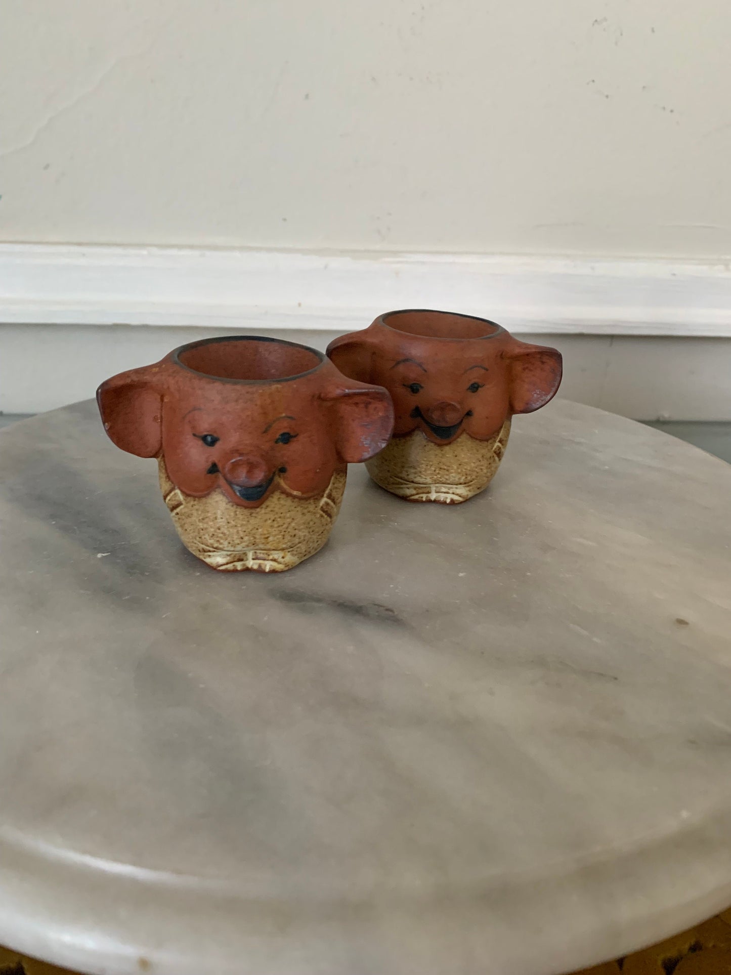 Set of 2 UCTCI Vintage Stoneware Pottery Elephant Egg Cups Made in Japan