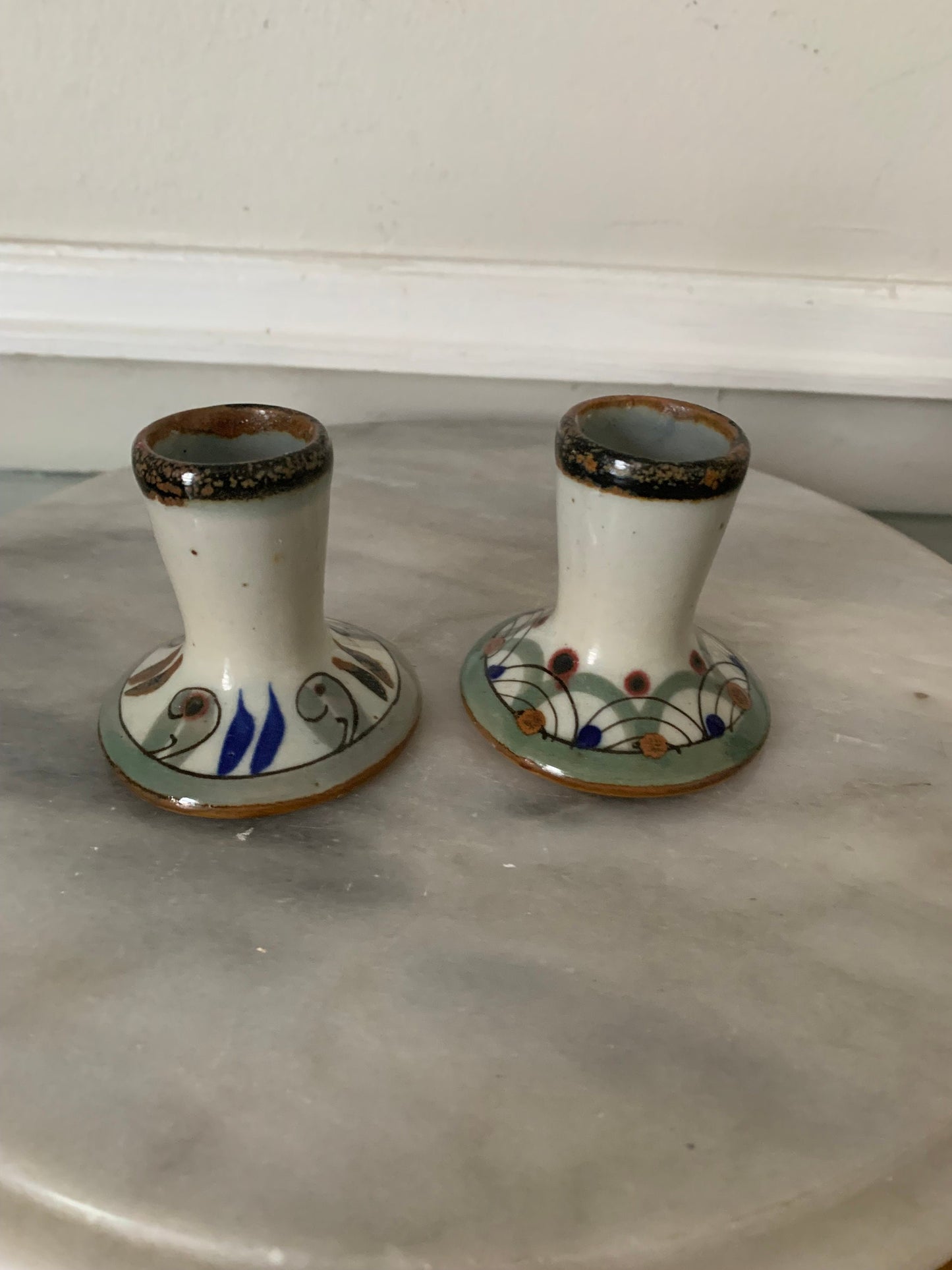 Pair of Hand Made El Palomar Mexican Pottery Candlestick Holders