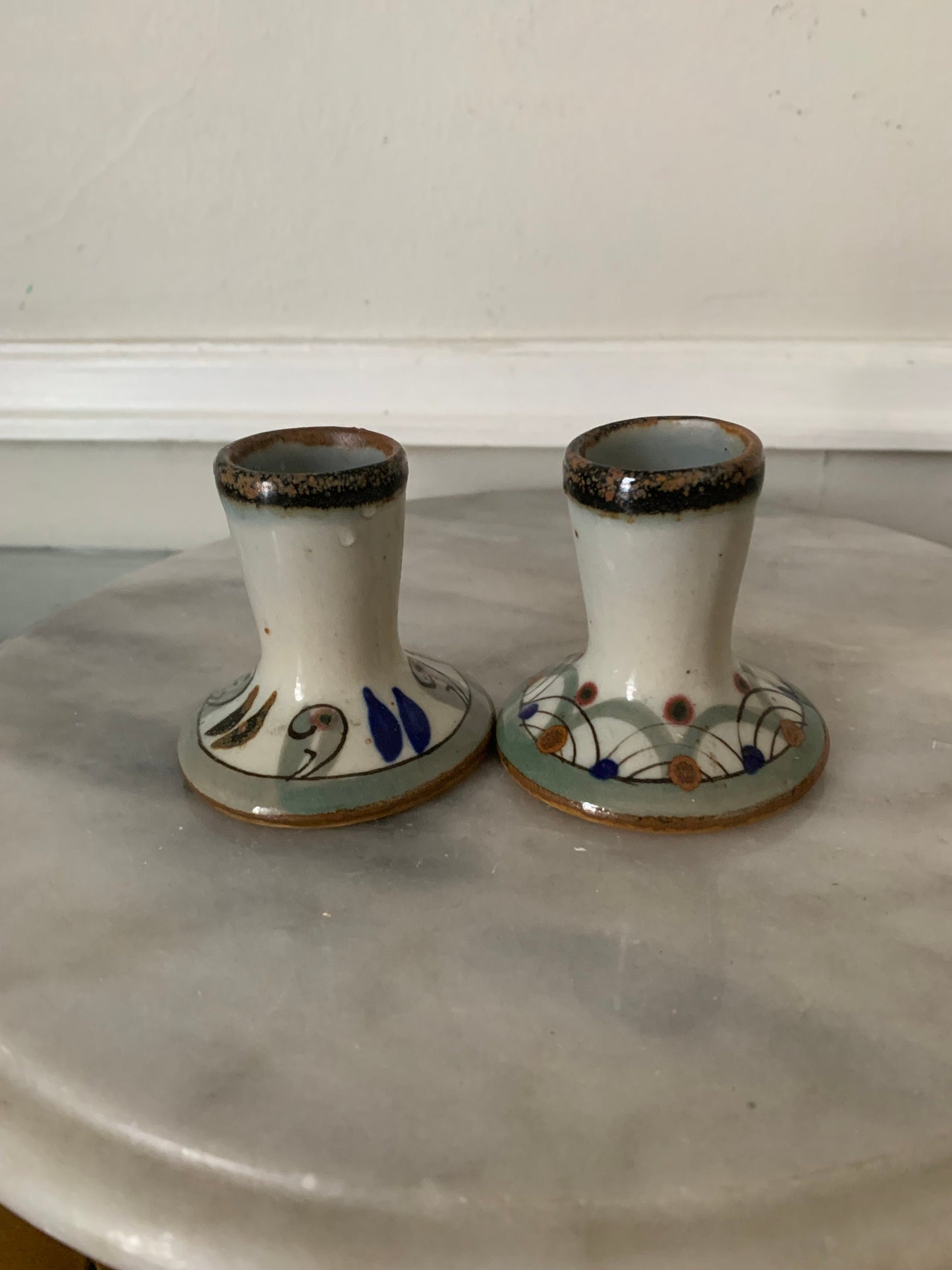 Pair of Hand Made El Palomar Mexican Pottery Candlestick Holders