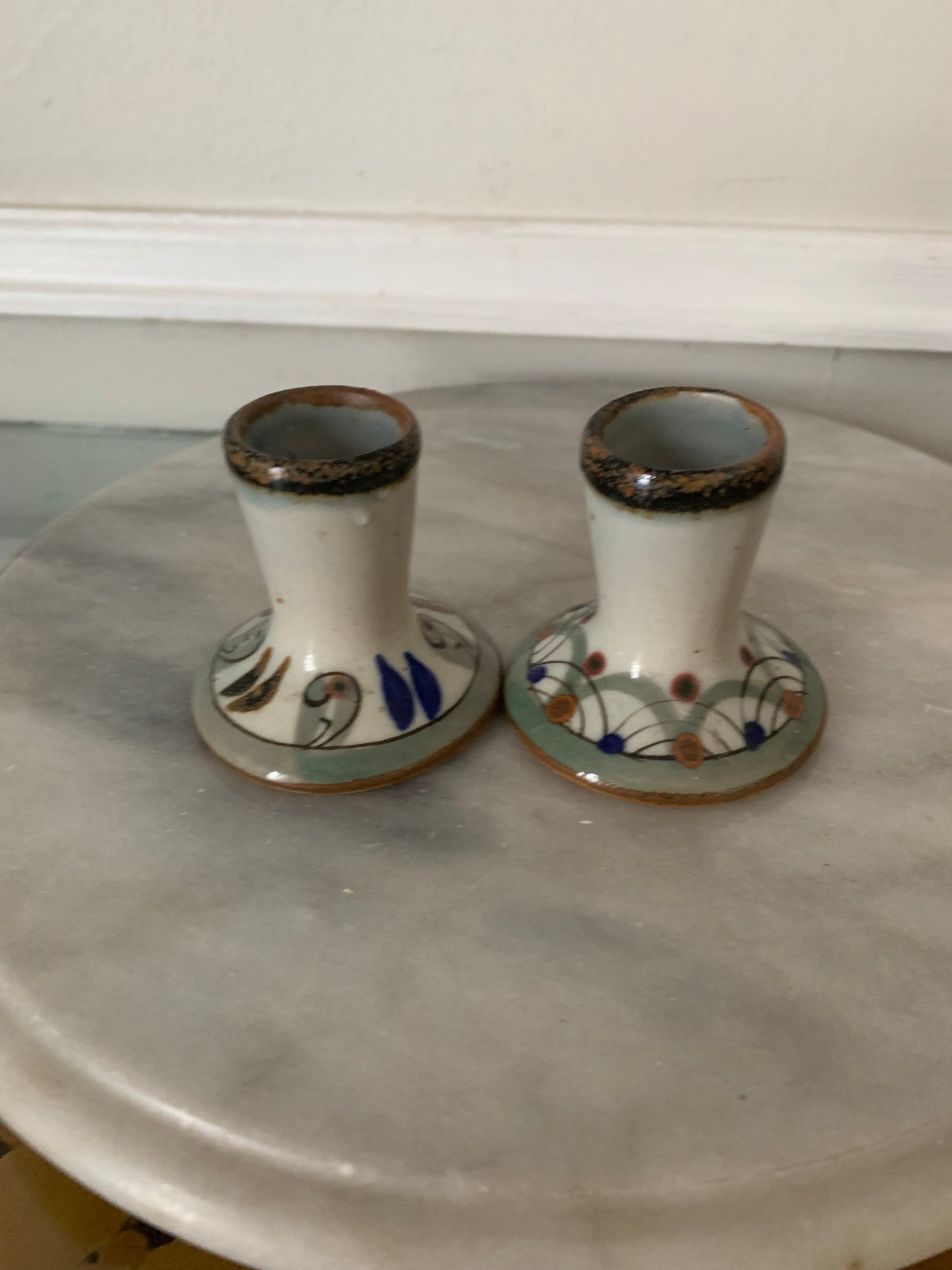 Pair of Hand Made El Palomar Mexican Pottery Candlestick Holders