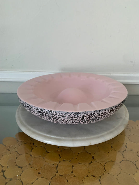 Large MCM Pink Kenwood Pottery Ashtray with Black Confetti Finish