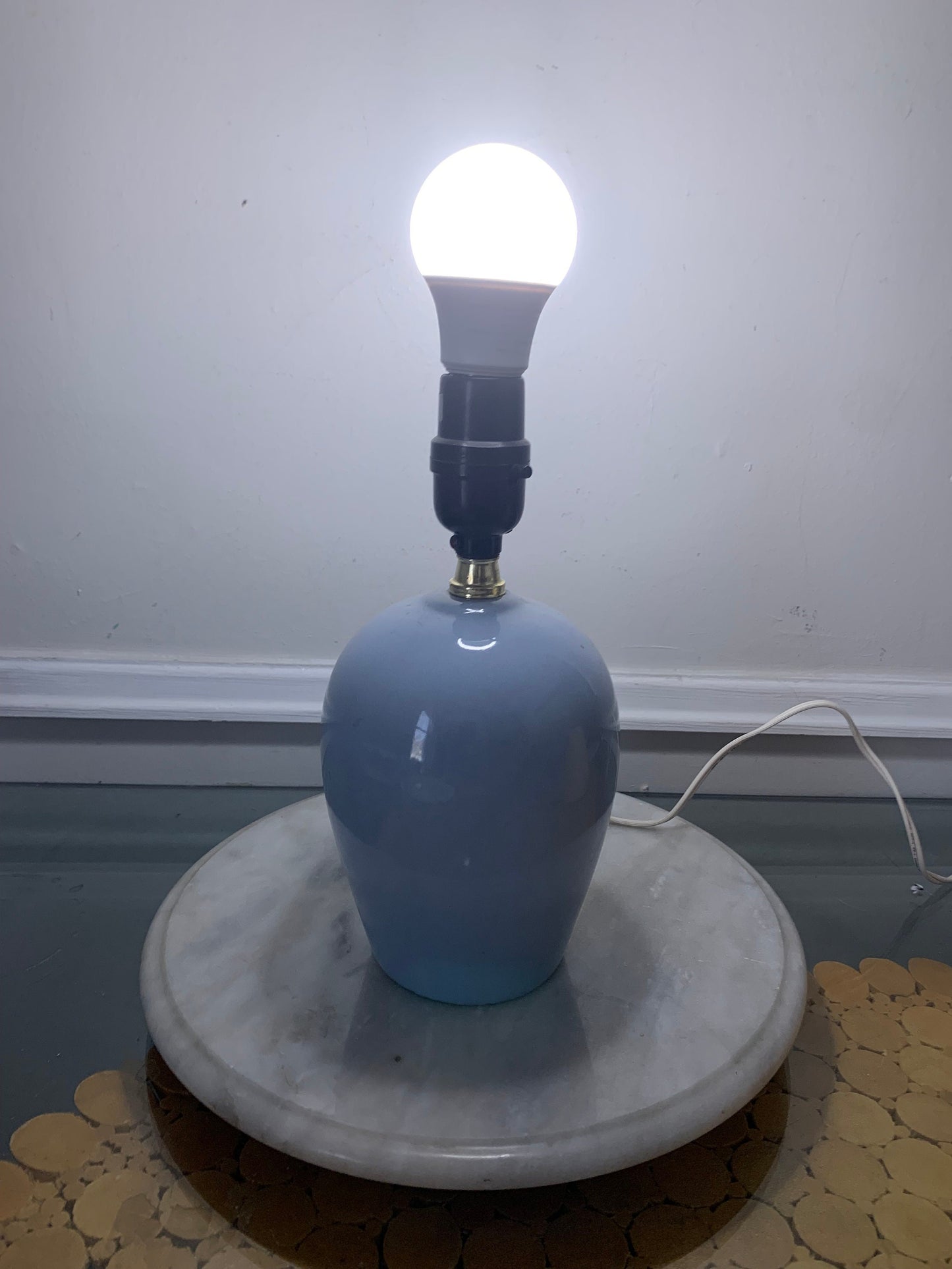 Retro Small Soft Blue Ceramic Lamp Made in Taiwan No Shade