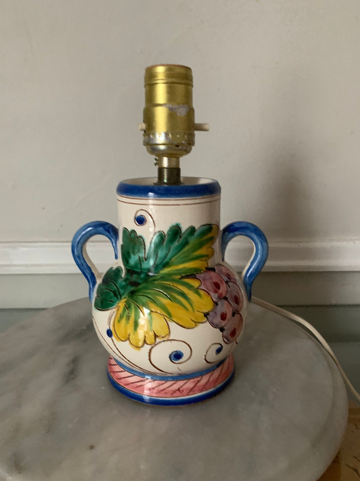 Small Retro Hand Painted  Mexican Pottery Lamp No Shade