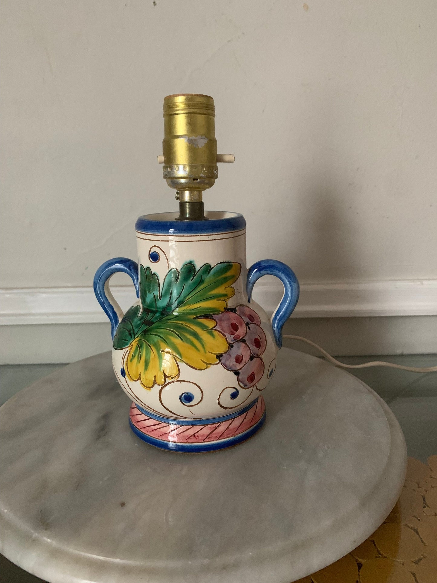 Small Retro Hand Painted  Mexican Pottery Lamp No Shade