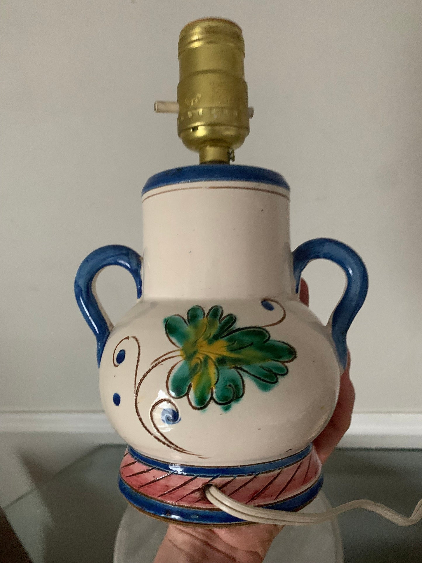 Small Retro Hand Painted  Mexican Pottery Lamp No Shade