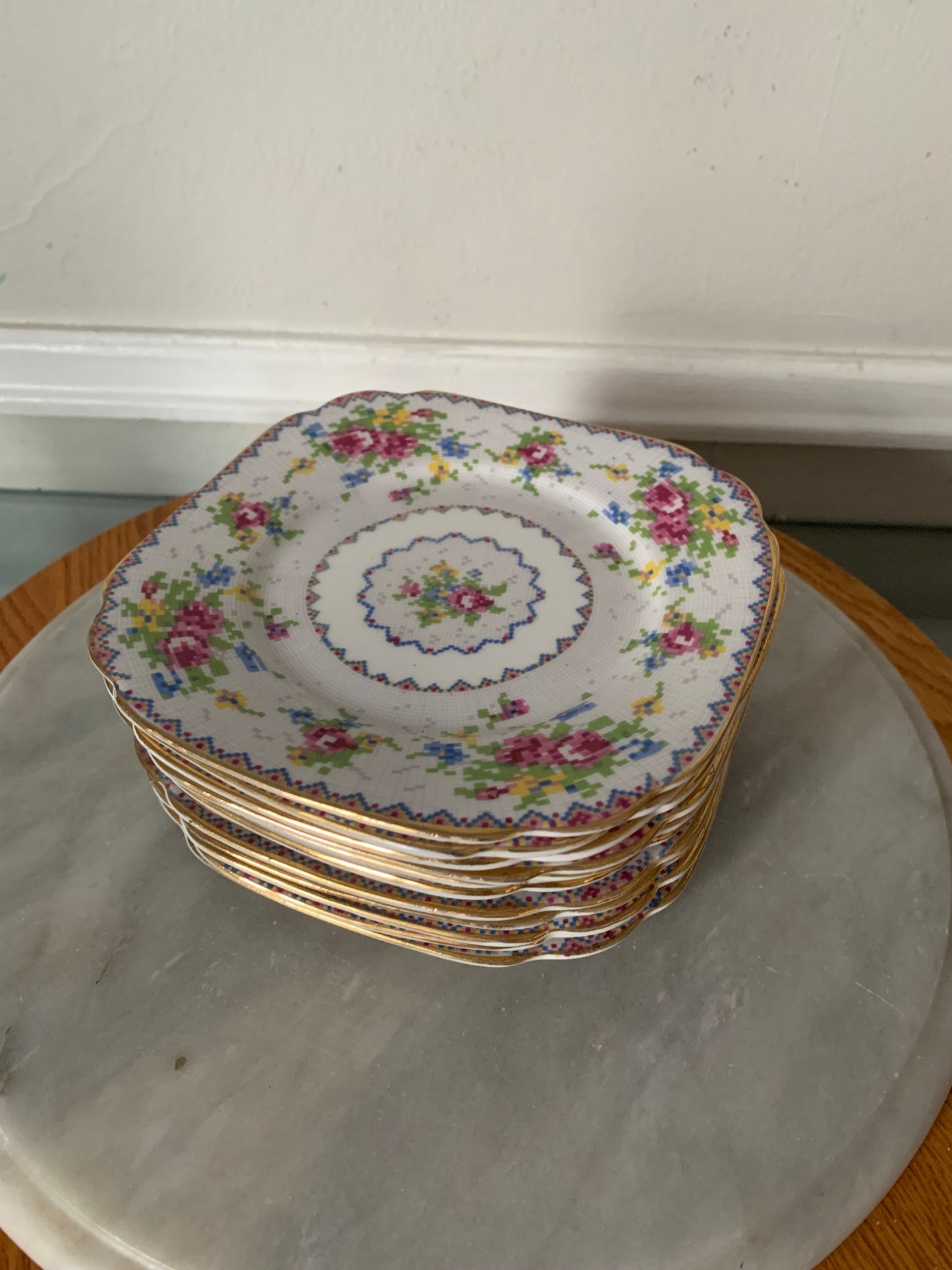 Vintage  Set of 12 Royal Albert Petit Point China Side Plates Made in England