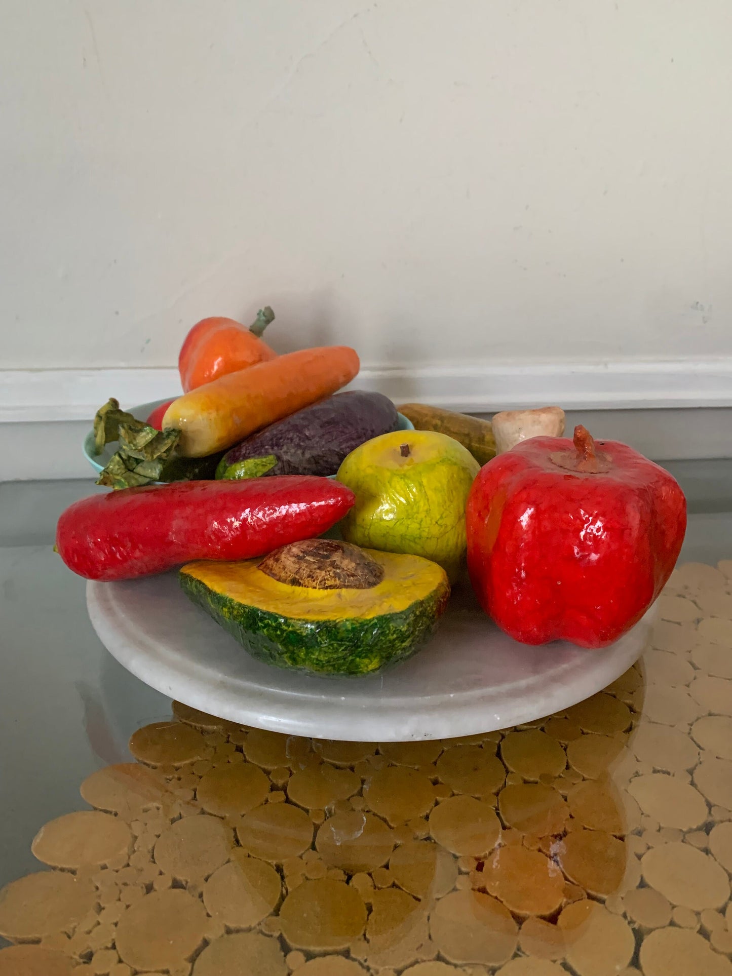 Retro Set of 10 Colourful Paper Mache Fruit and Vegetables