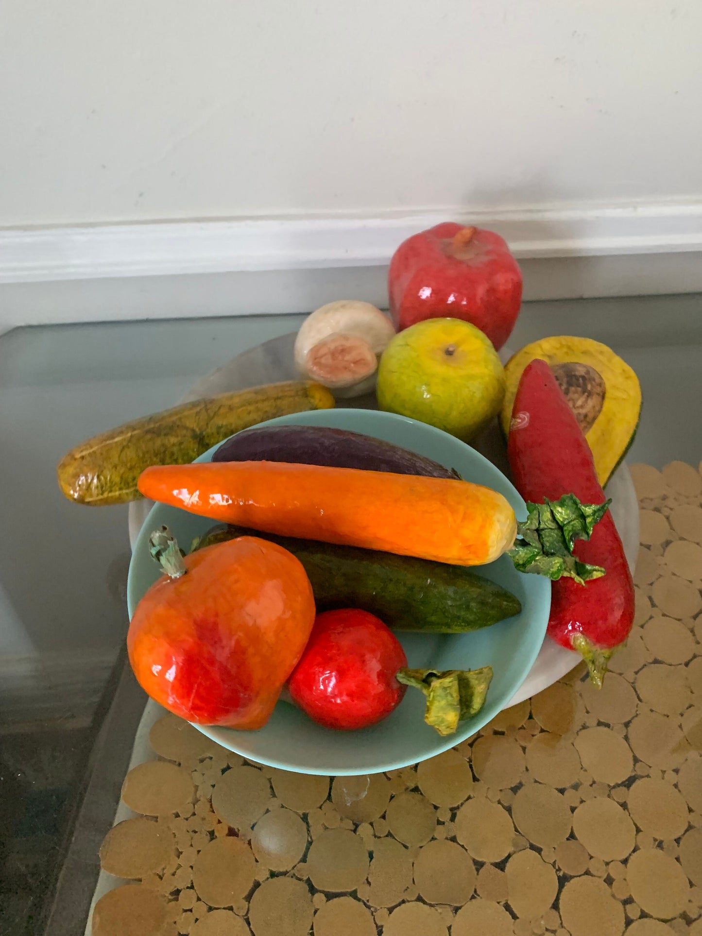 Retro Set of 10 Colourful Paper Mache Fruit and Vegetables