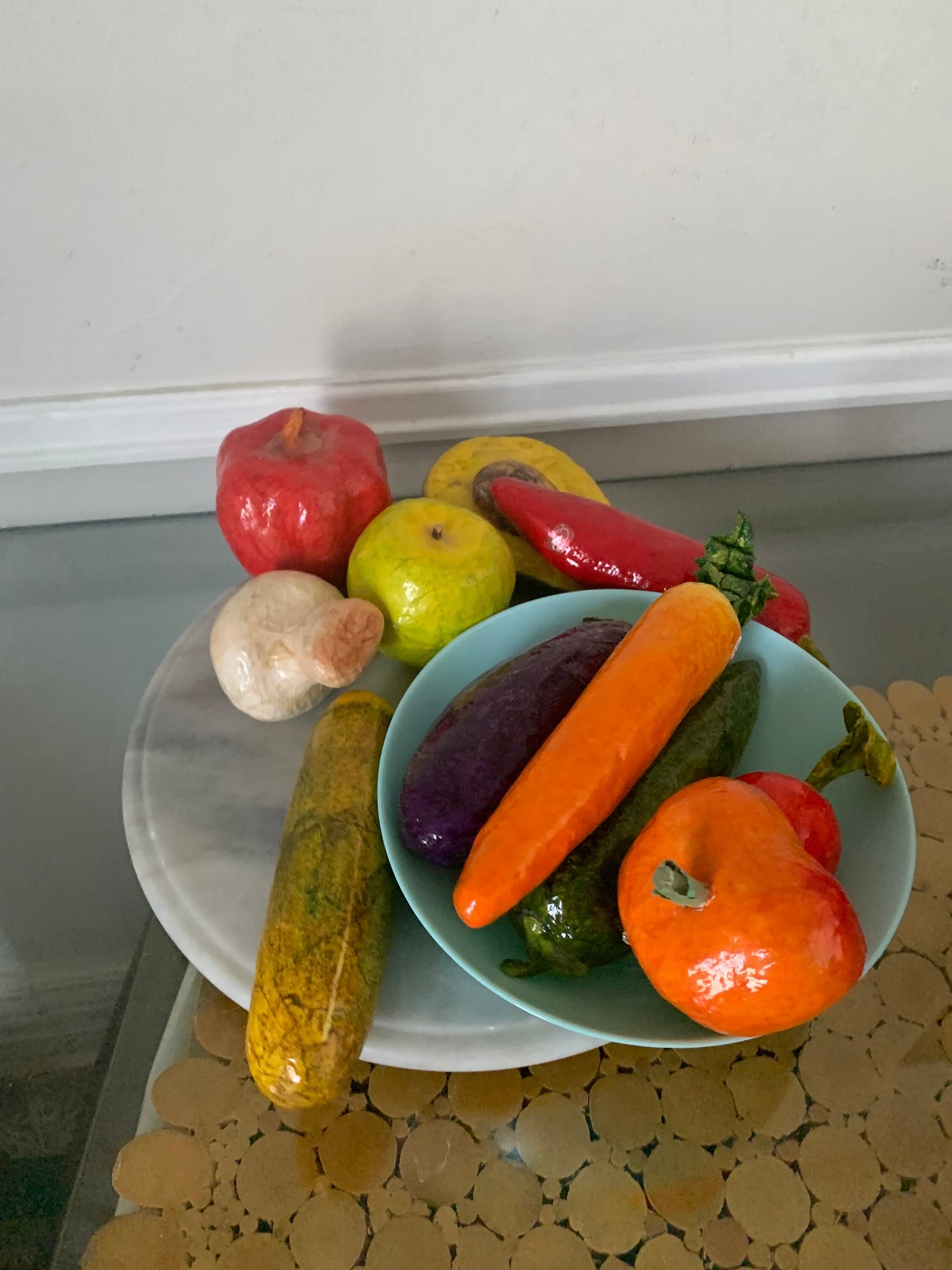 Retro Set of 10 Colourful Paper Mache Fruit and Vegetables