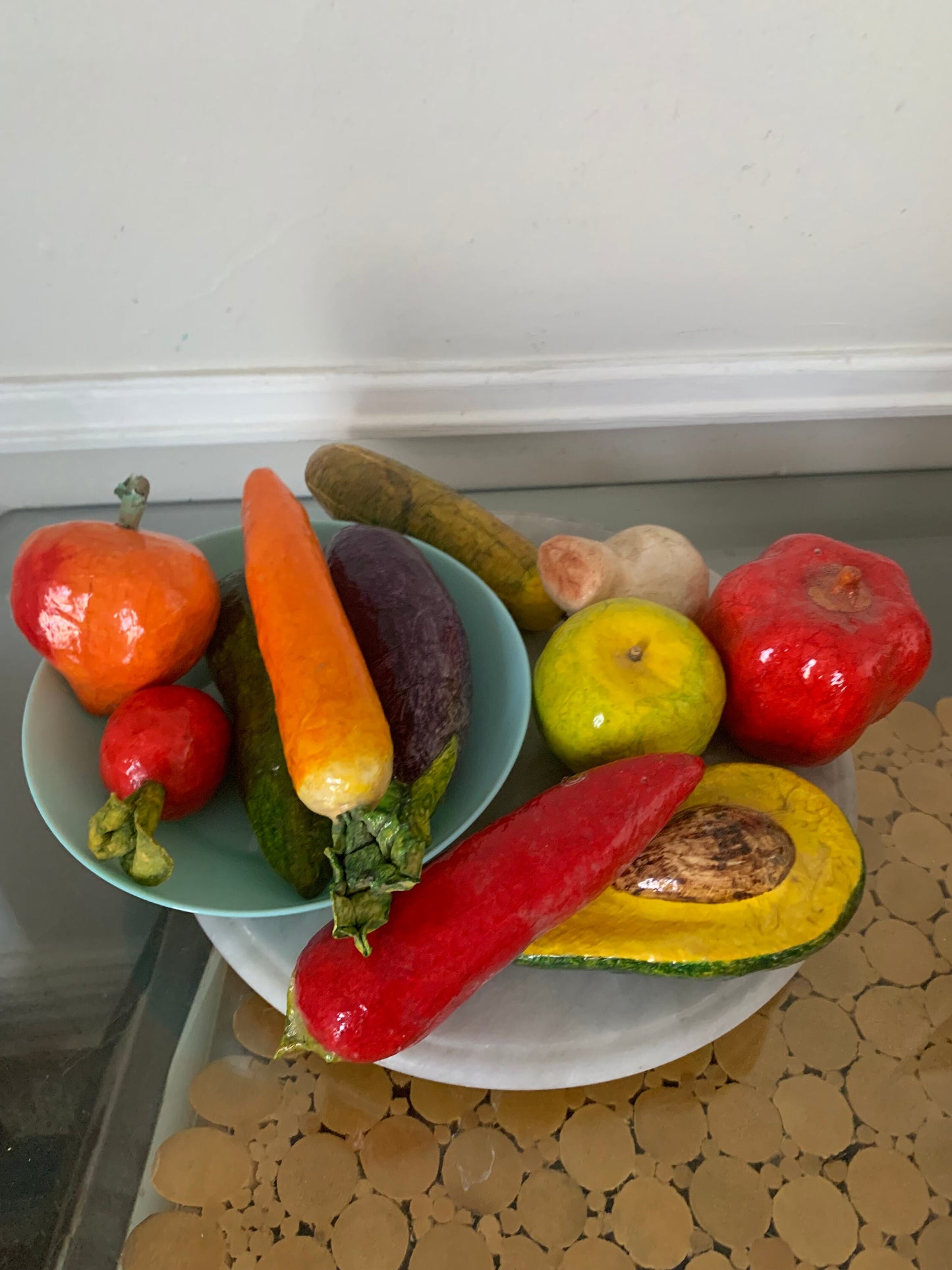 Retro Set of 10 Colourful Paper Mache Fruit and Vegetables
