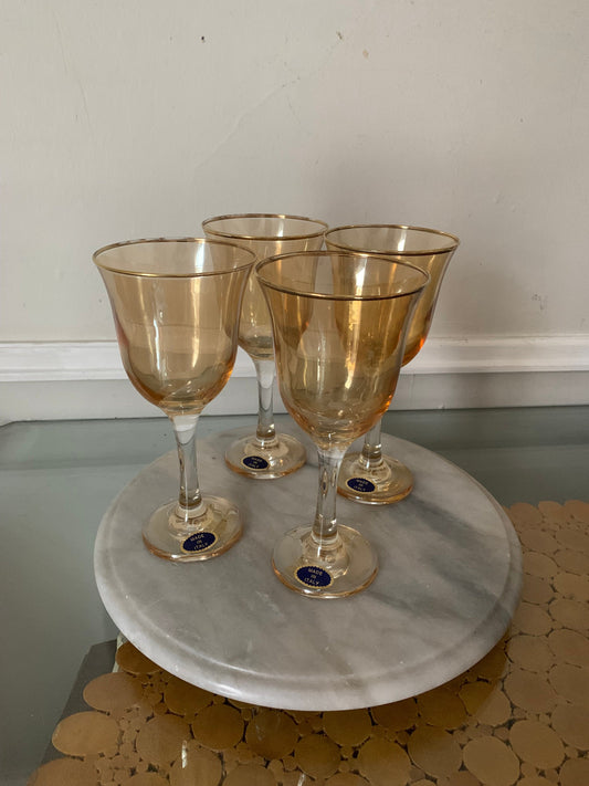 Vintage Set of 4 Golden Peach Lustre Wine Glasses Made in Italy