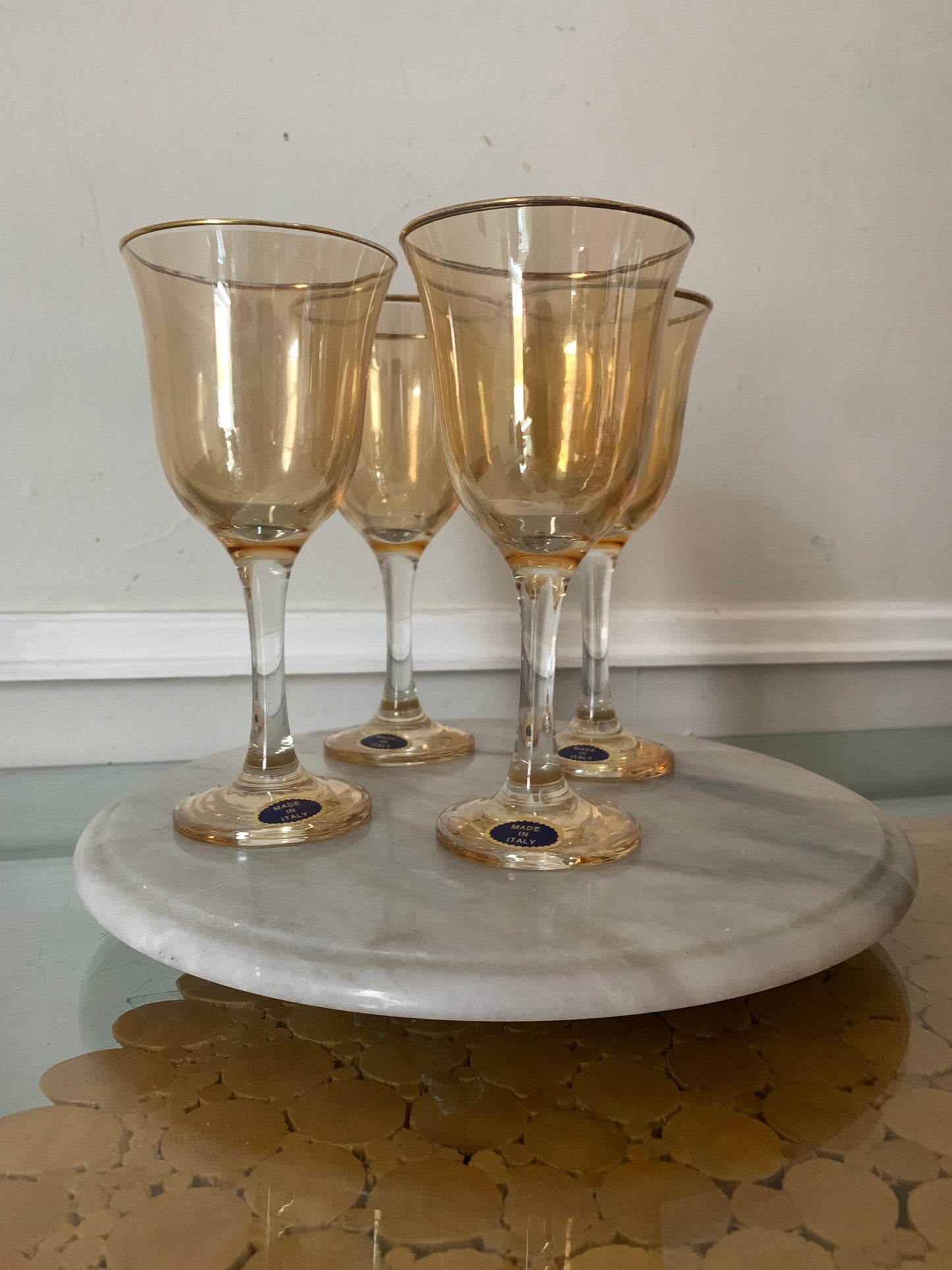 Vintage Set of 4 Golden Peach Lustre Wine Glasses Made in Italy