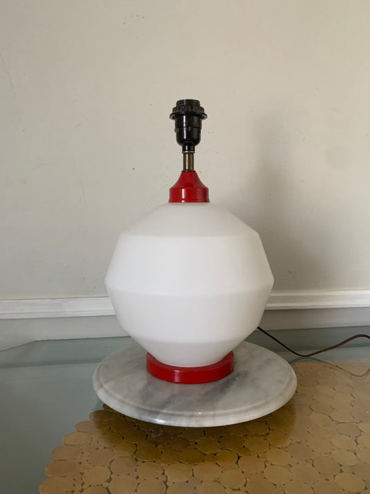 Vintage Medium White Glass Ball Lamp with Red Base No Shade