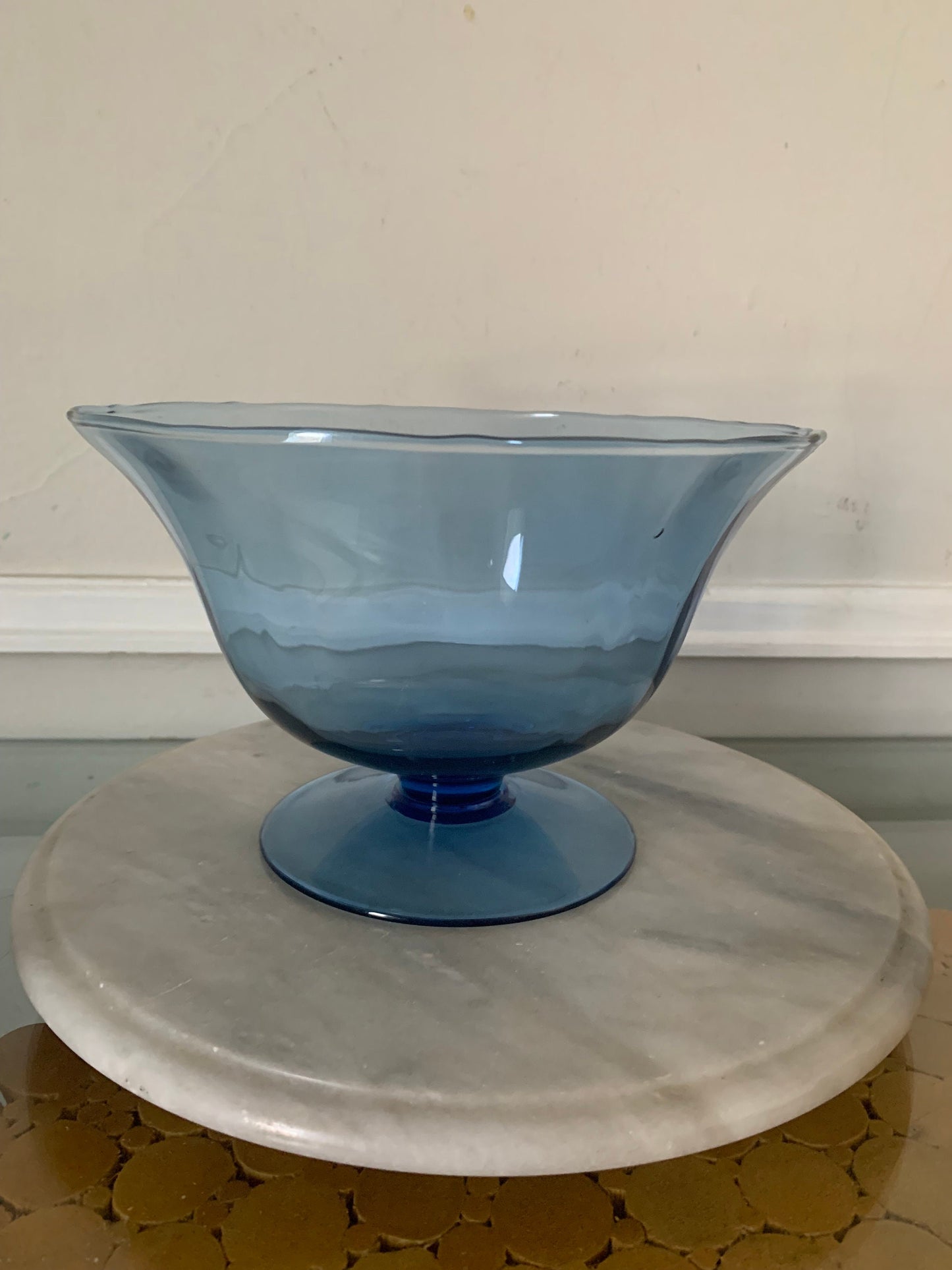 Vintage Clear Deep Blue Pedestal Glass Bowl