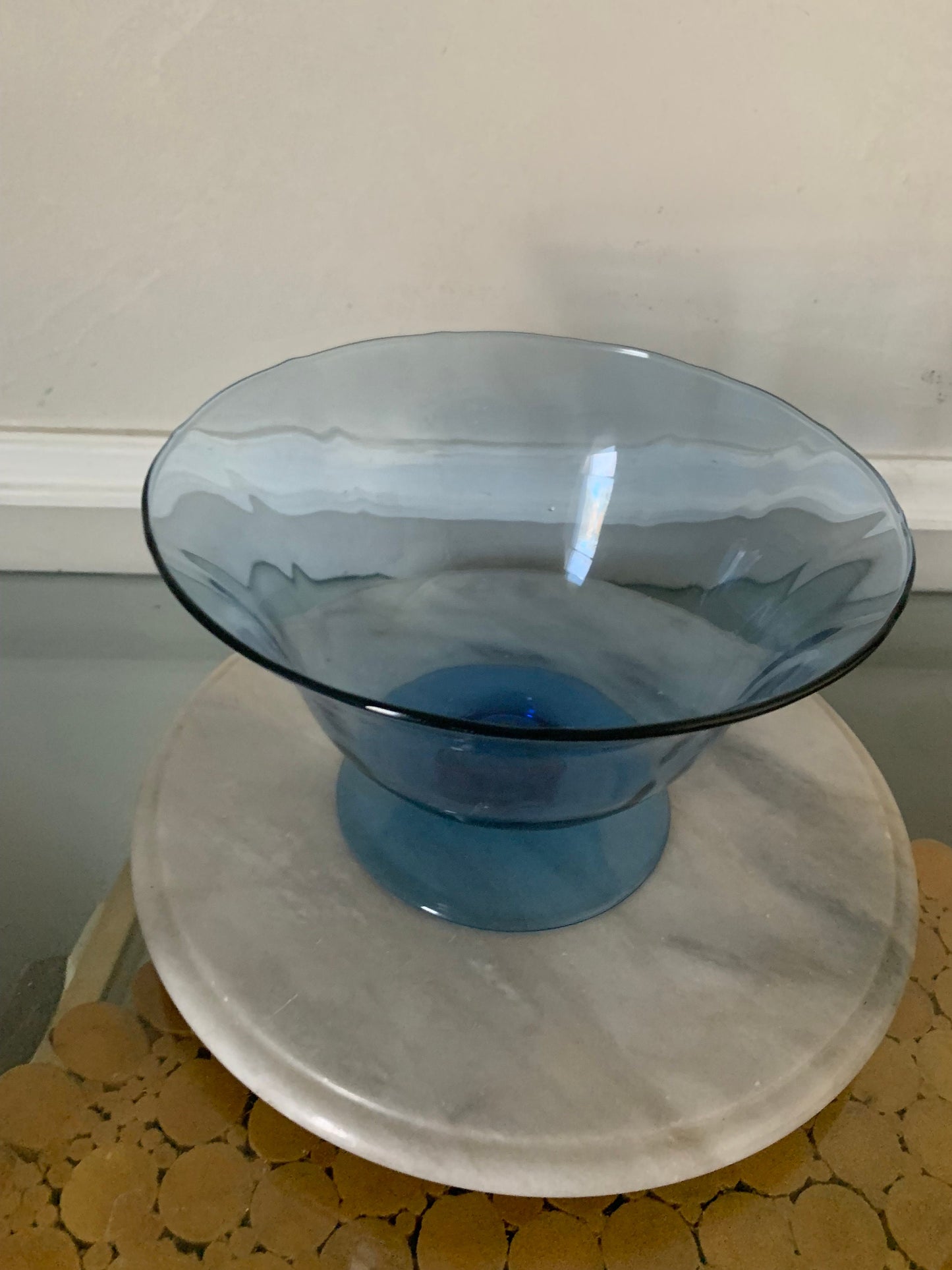 Vintage Clear Deep Blue Pedestal Glass Bowl