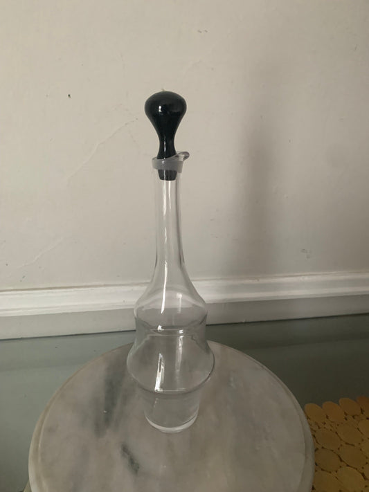 Vintage Tall Clear Decanter with Black Glass Stopper