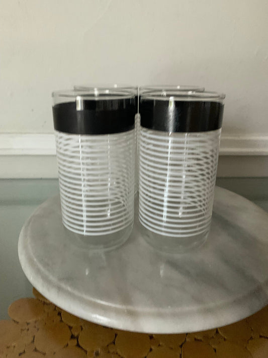 Retro Set of 4 Black and White Libbey Tumblers