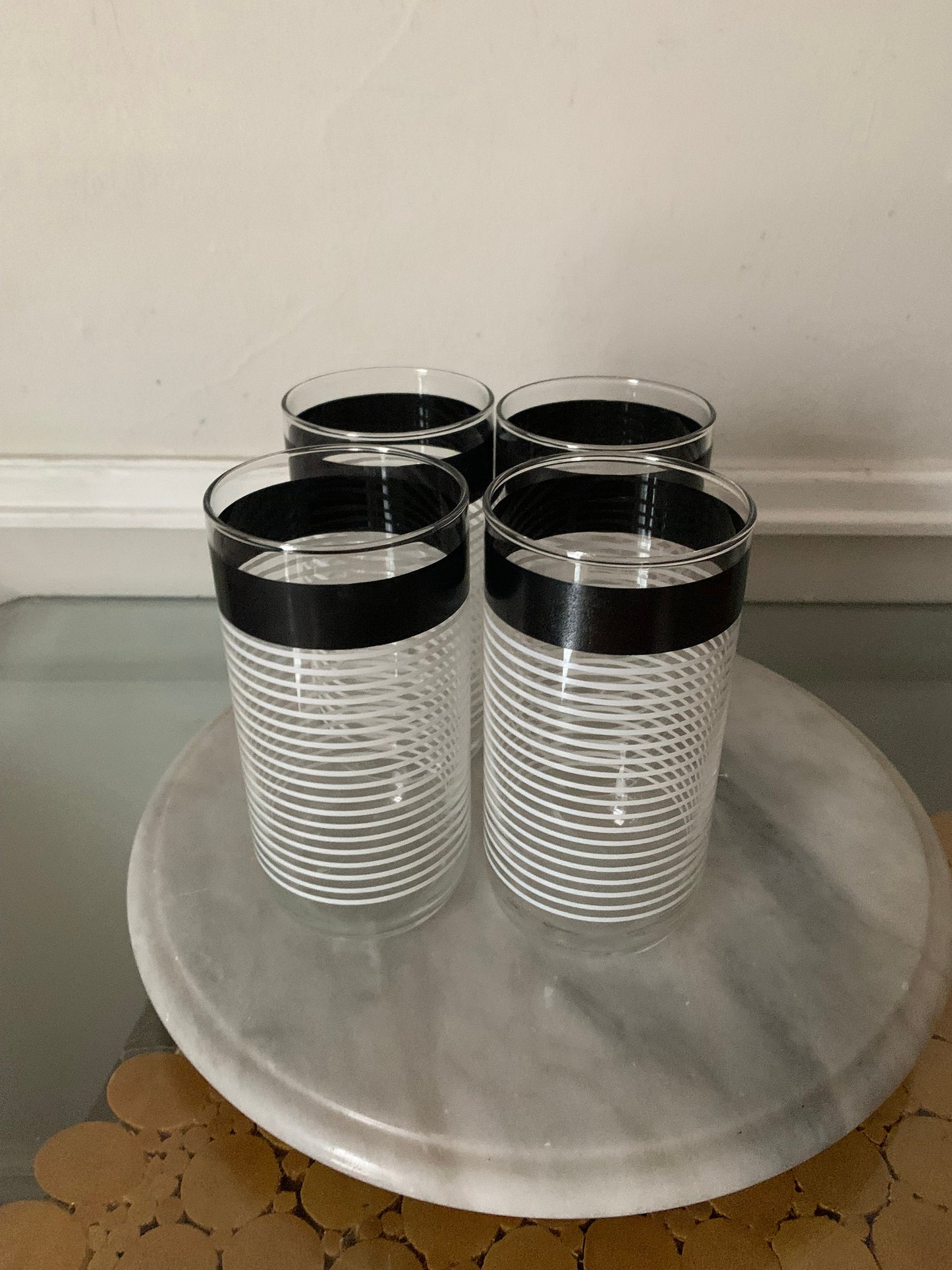 Retro Set of 4 Black and White Libbey Tumblers