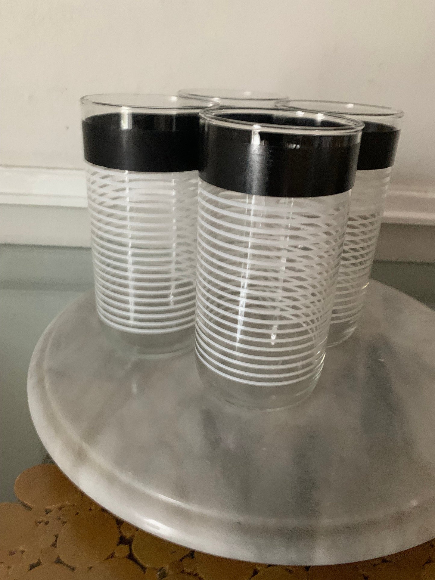 Retro Set of 4 Black and White Libbey Tumblers