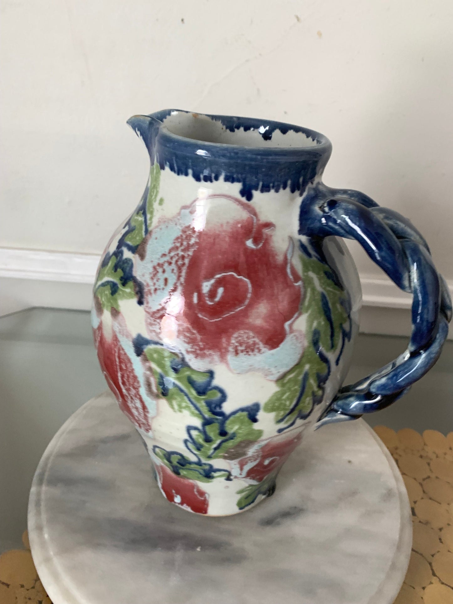 Retro Hand Made Studio Pottery Scott Barnim Rose Pitcher with Handle