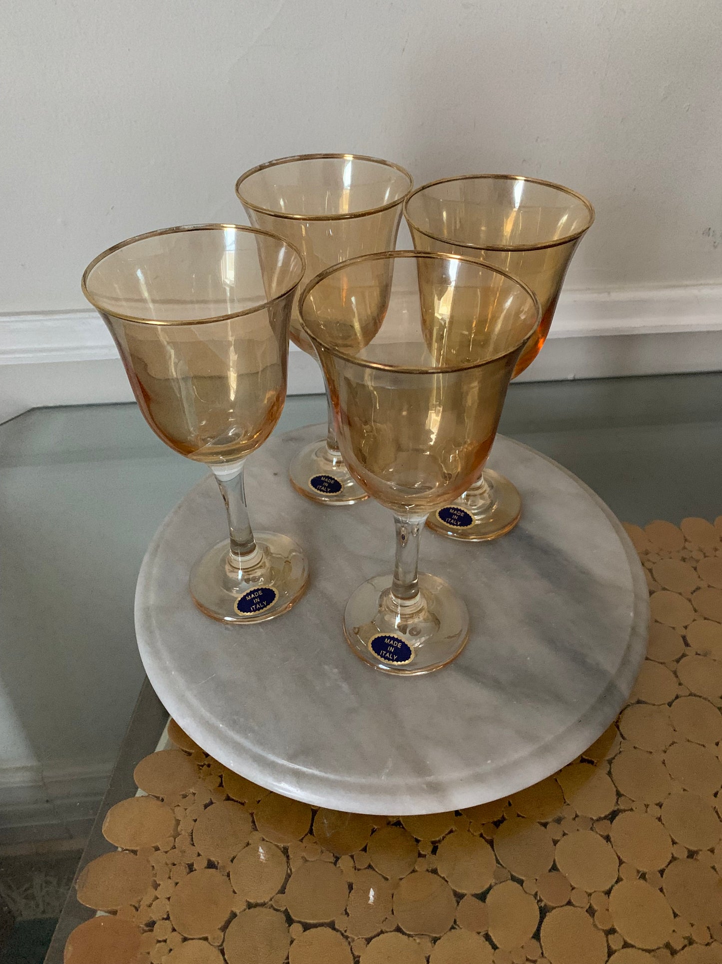 Vintage Set of 4 Golden Peach Lustre Wine Glasses Made in Italy